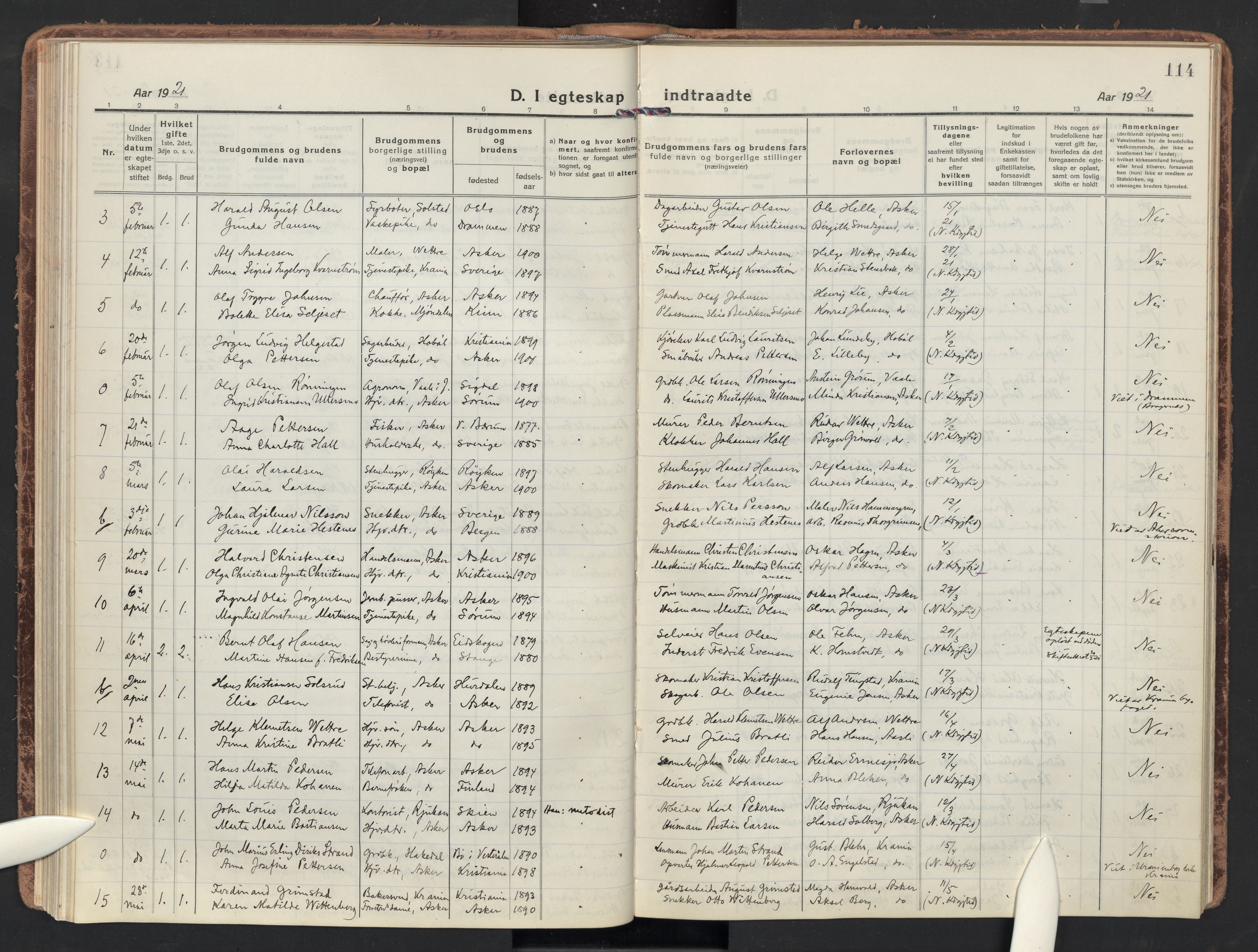 Asker prestekontor Kirkebøker, AV/SAO-A-10256a/F/Fa/L0019: Parish register (official) no. I 19, 1918-1935, p. 114