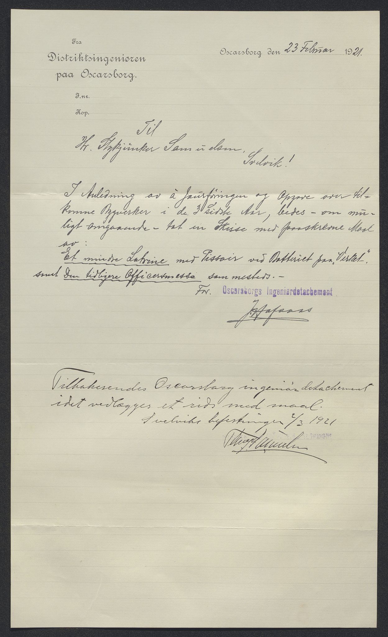 Forsvaret, Oscarsborg festning ingeniørdetasjementet/distriktsingeniøren, AV/RA-RAFA-1865/D/Da/L0154/0009: -- / Diverse kart, tegninger og profiler, 1899-1921, p. 3