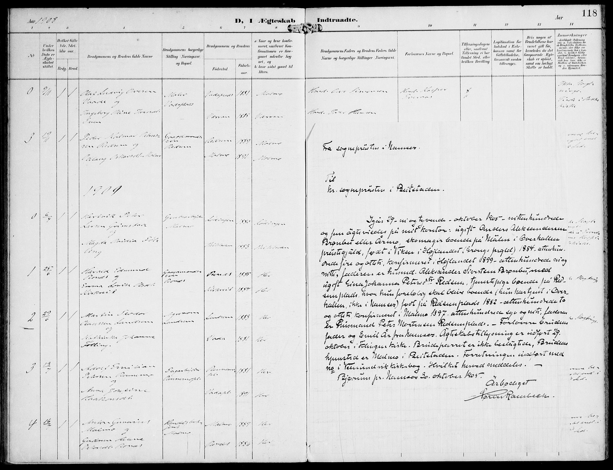 Ministerialprotokoller, klokkerbøker og fødselsregistre - Nord-Trøndelag, AV/SAT-A-1458/745/L0430: Parish register (official) no. 745A02, 1895-1913, p. 118