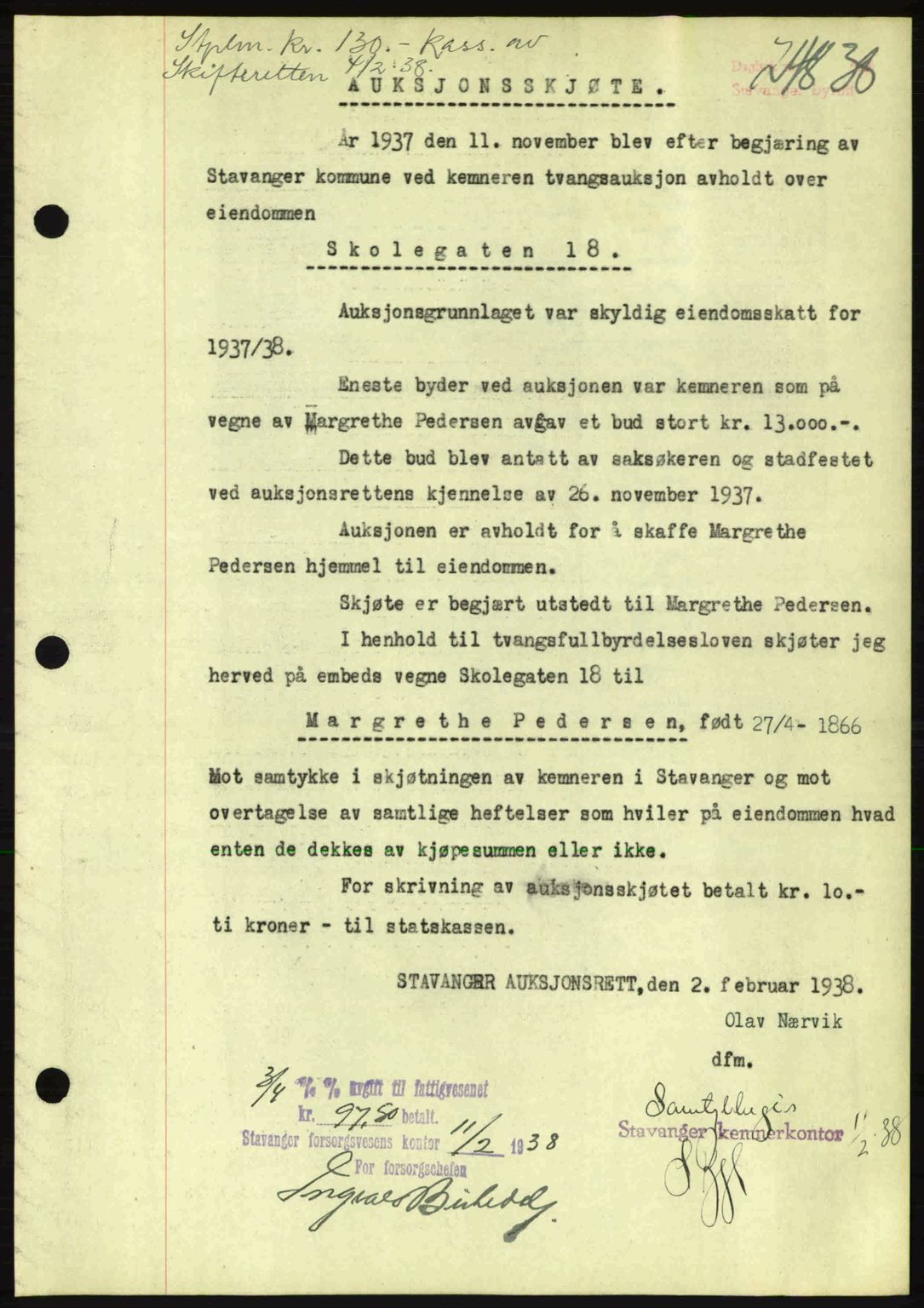 Stavanger byrett, SAST/A-100455/002/G/Gb/L0013: Mortgage book no. A3, 1937-1938, Diary no: : 248/1938
