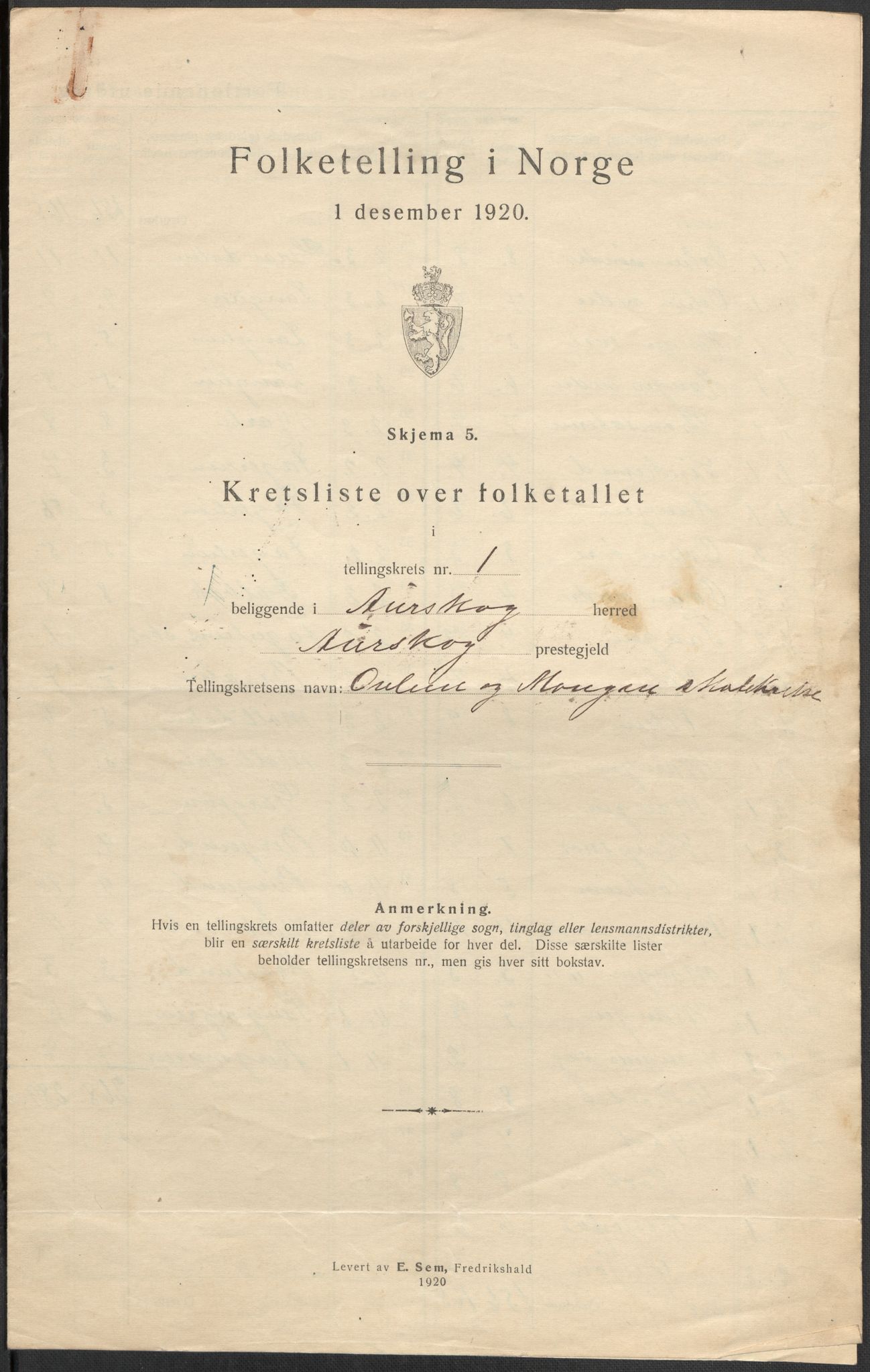 SAO, 1920 census for Aurskog, 1920, p. 4
