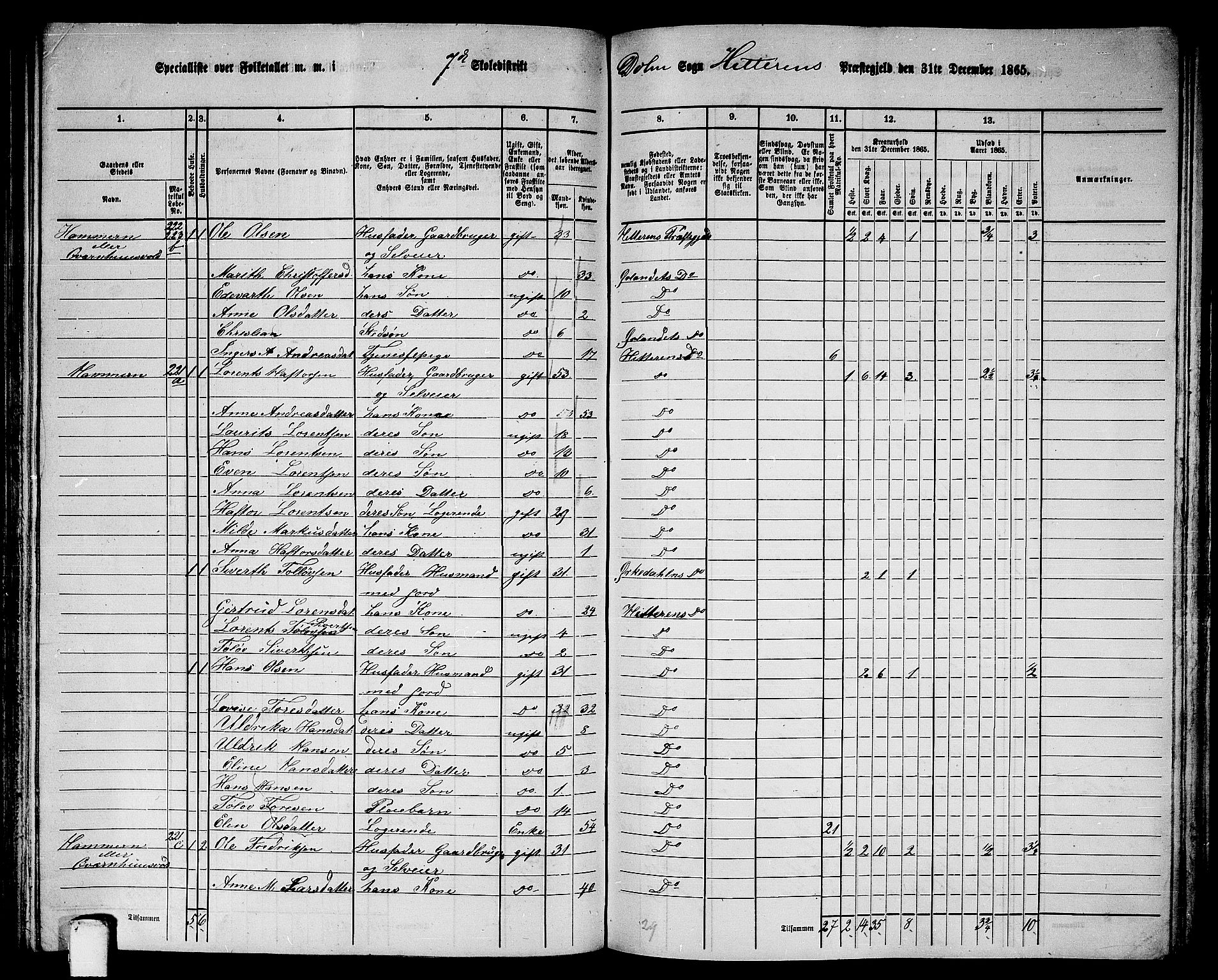 RA, 1865 census for Hitra, 1865, p. 181