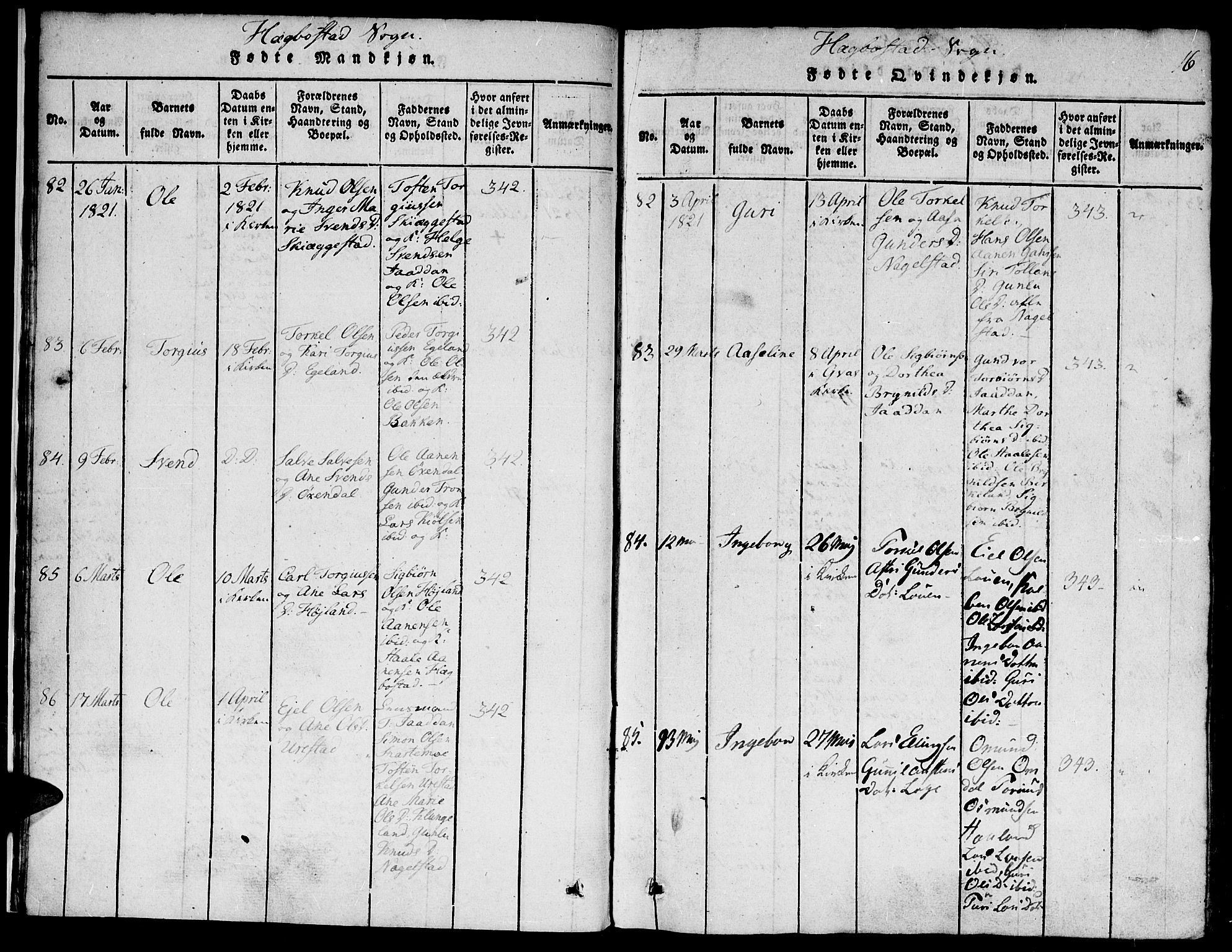 Hægebostad sokneprestkontor, AV/SAK-1111-0024/F/Fa/Faa/L0002: Parish register (official) no. A 2 /1, 1816-1825, p. 16