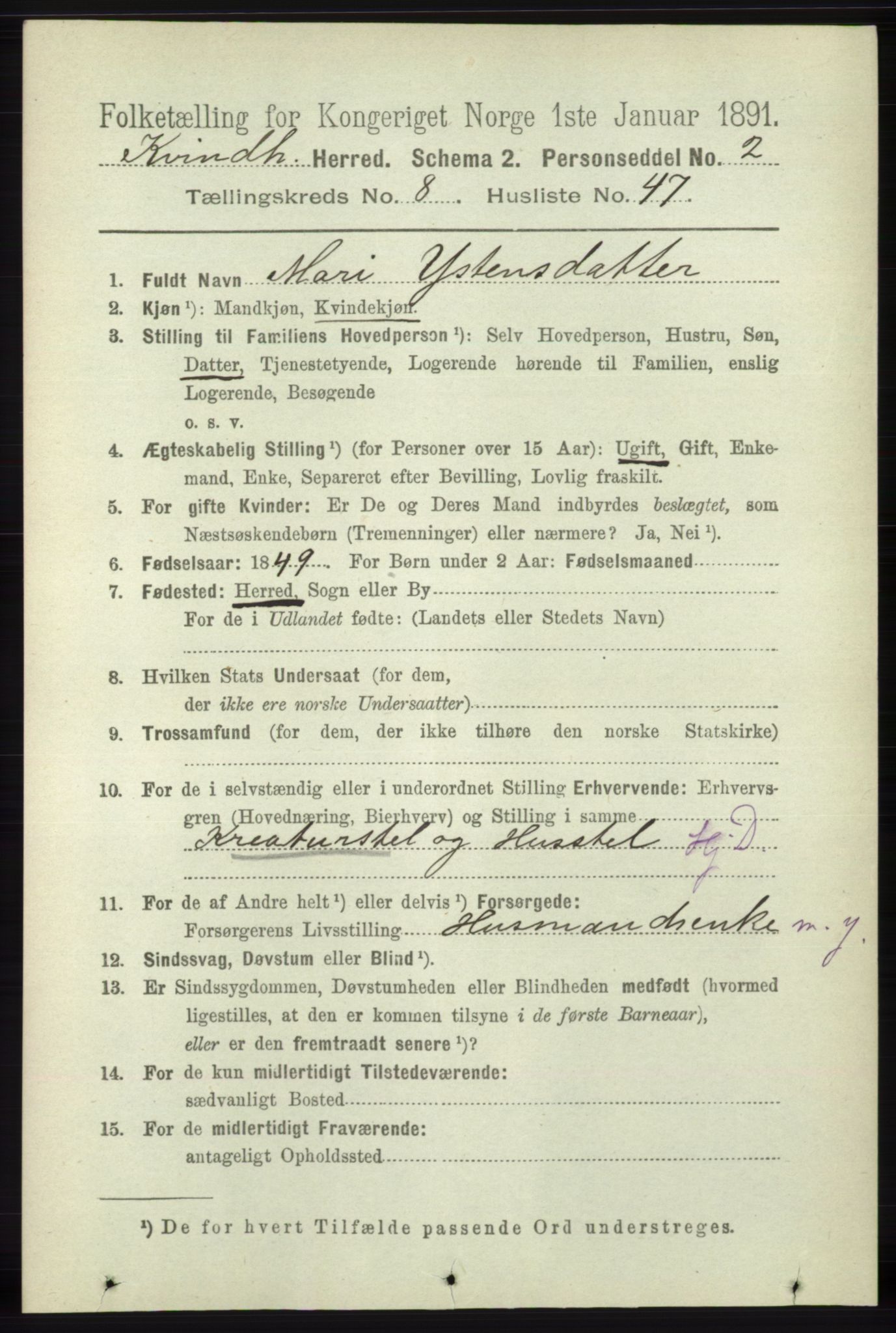 RA, 1891 census for 1224 Kvinnherad, 1891, p. 3251