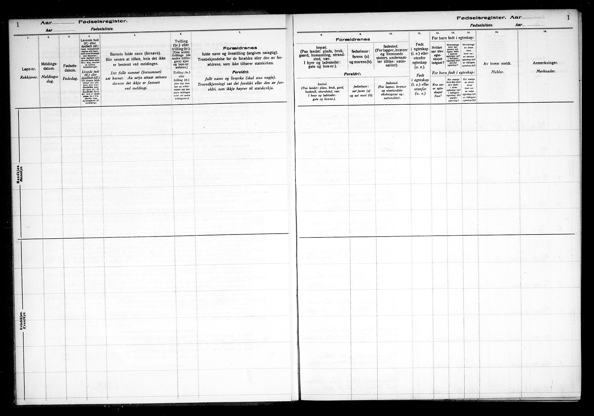 Glemmen prestekontor Kirkebøker, SAO/A-10908/J/Ja/L0001: Birth register no. I 1, 1916-1922, p. 1