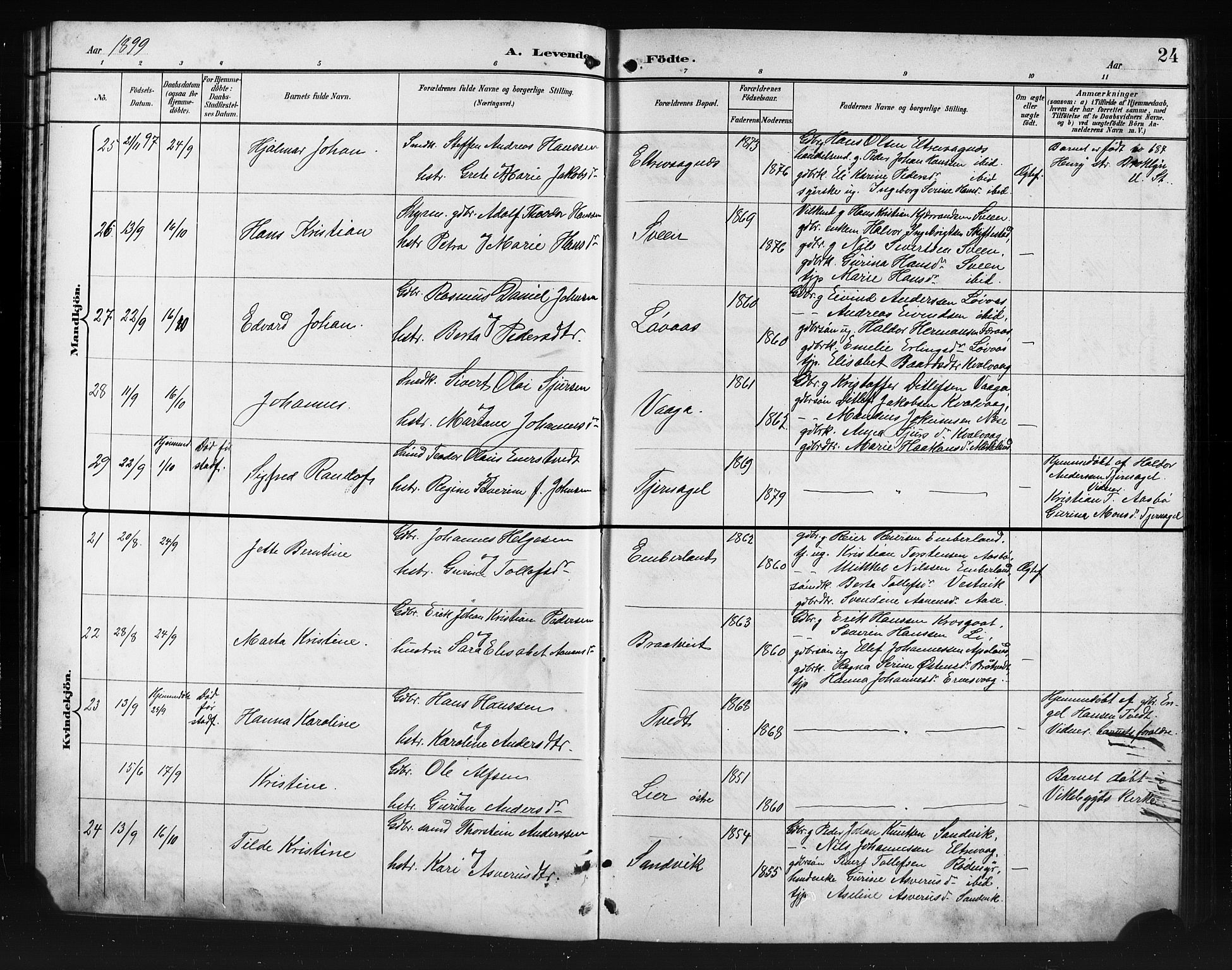 Sveio Sokneprestembete, AV/SAB-A-78501/H/Hab: Parish register (copy) no. A 4, 1897-1911, p. 24