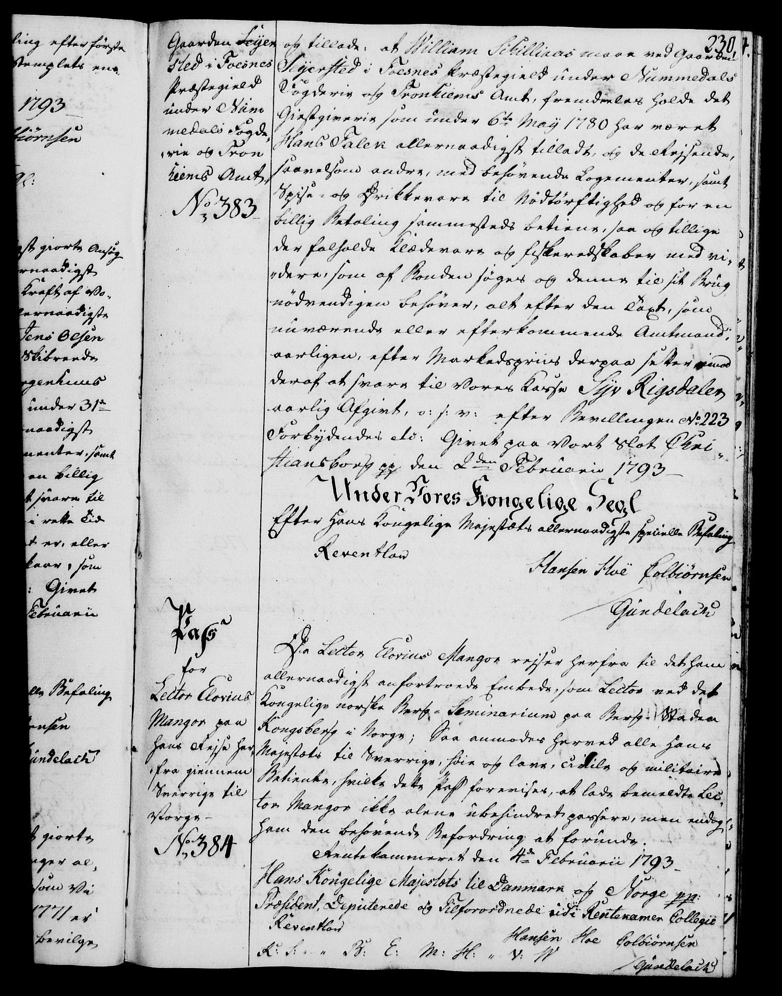 Rentekammeret, Kammerkanselliet, RA/EA-3111/G/Gg/Gga/L0015: Norsk ekspedisjonsprotokoll med register (merket RK 53.15), 1790-1791, p. 230