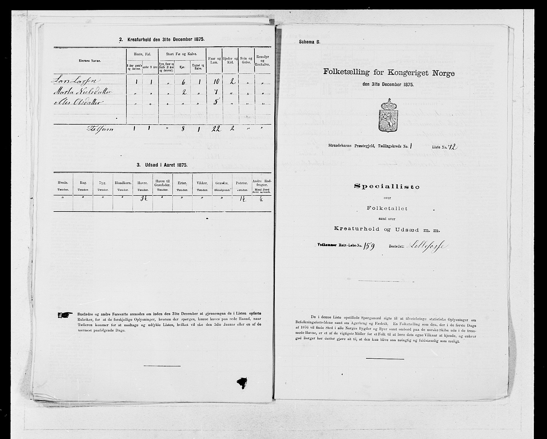 SAB, 1875 census for 1226P Strandebarm, 1875, p. 171