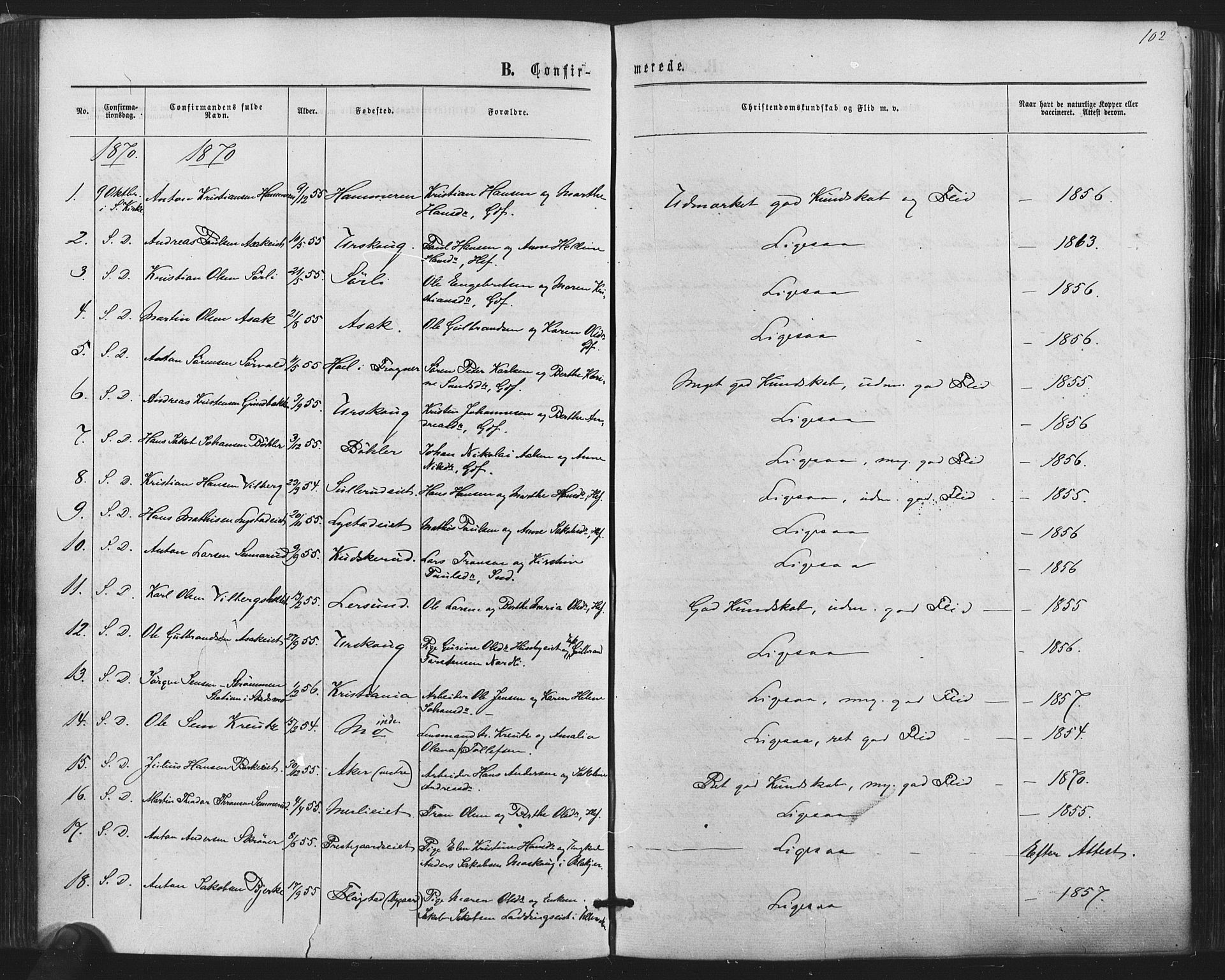 Sørum prestekontor Kirkebøker, SAO/A-10303/F/Fa/L0006: Parish register (official) no. I 6, 1864-1877, p. 102