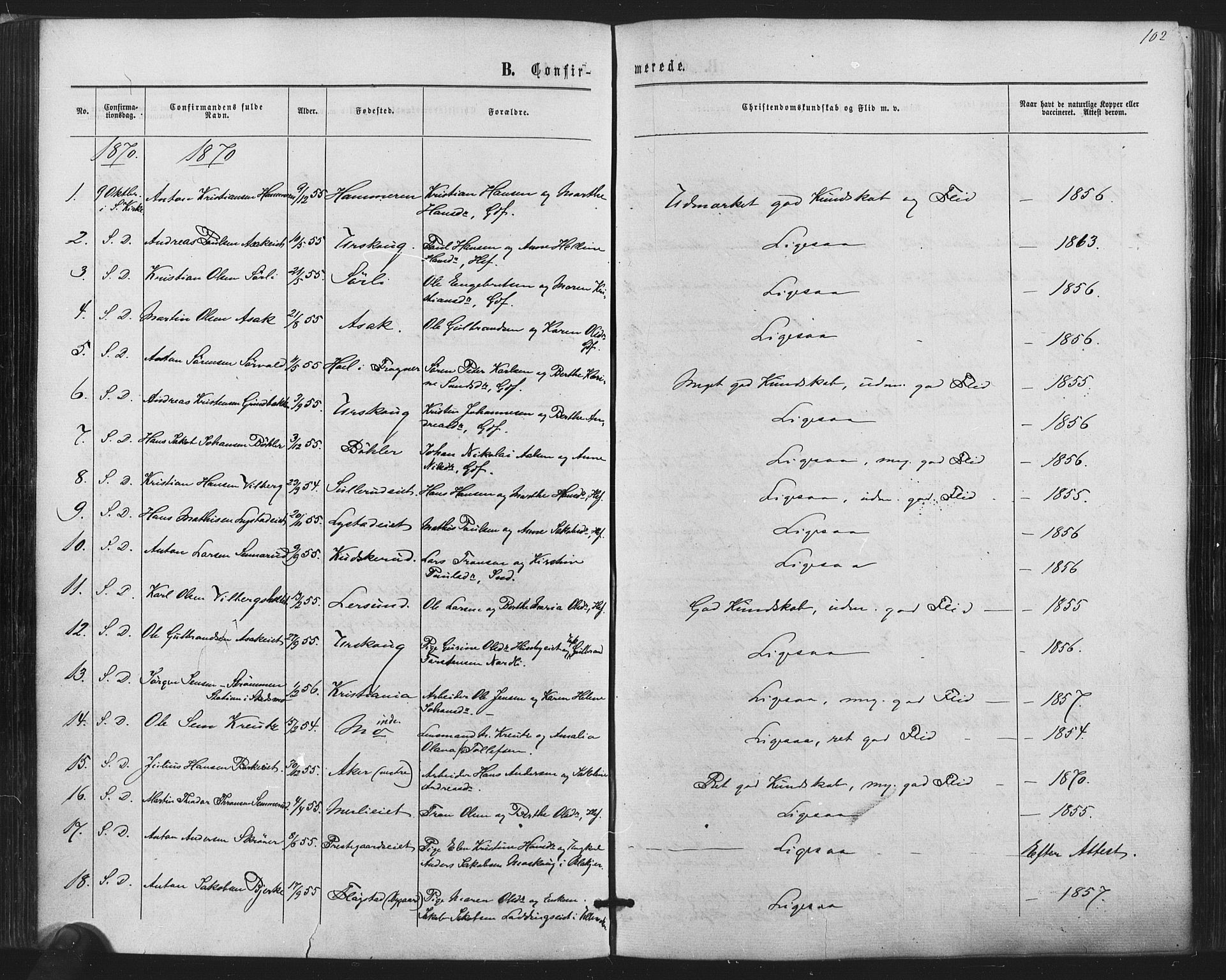 Sørum prestekontor Kirkebøker, AV/SAO-A-10303/F/Fa/L0006: Parish register (official) no. I 6, 1864-1877, p. 102