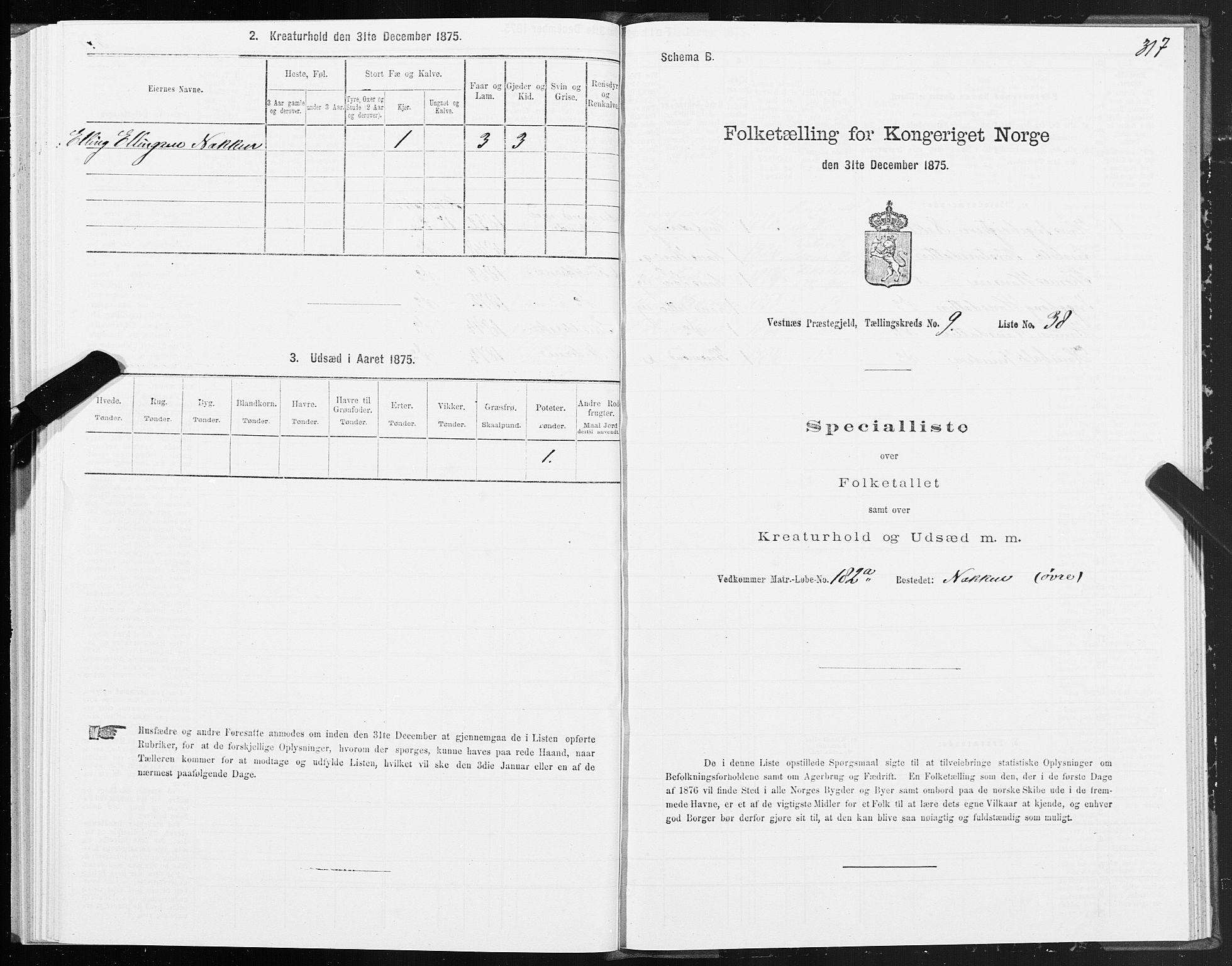 SAT, 1875 census for 1535P Vestnes, 1875, p. 3317