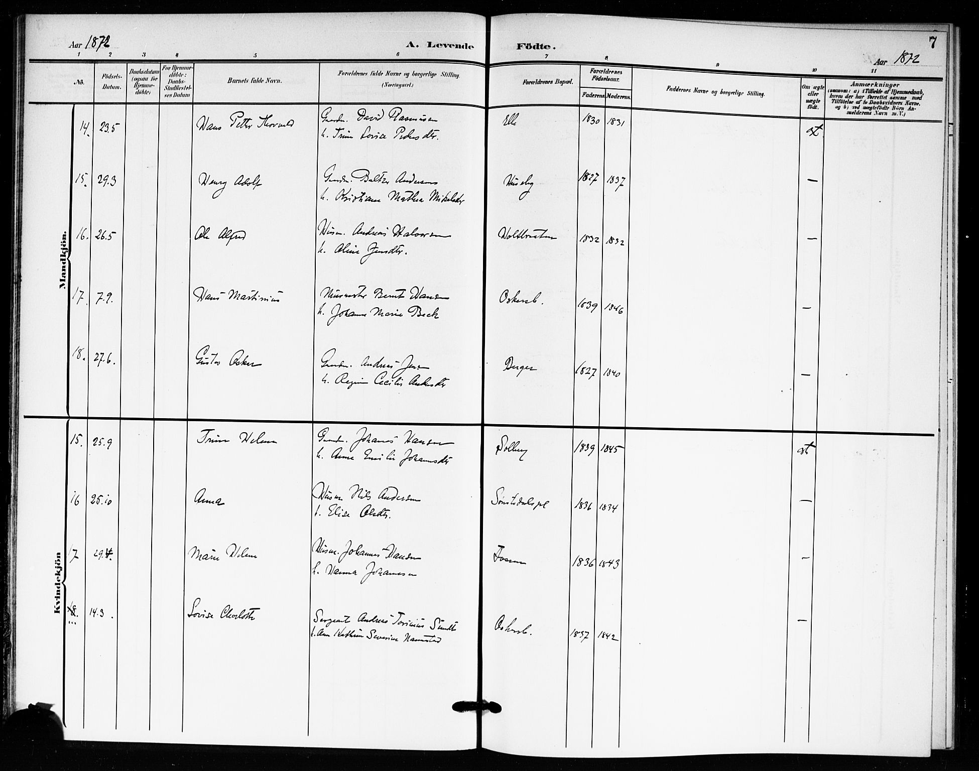 Drøbak prestekontor Kirkebøker, AV/SAO-A-10142a/F/Fc/L0001: Parish register (official) no. III 1, 1871-1900, p. 7