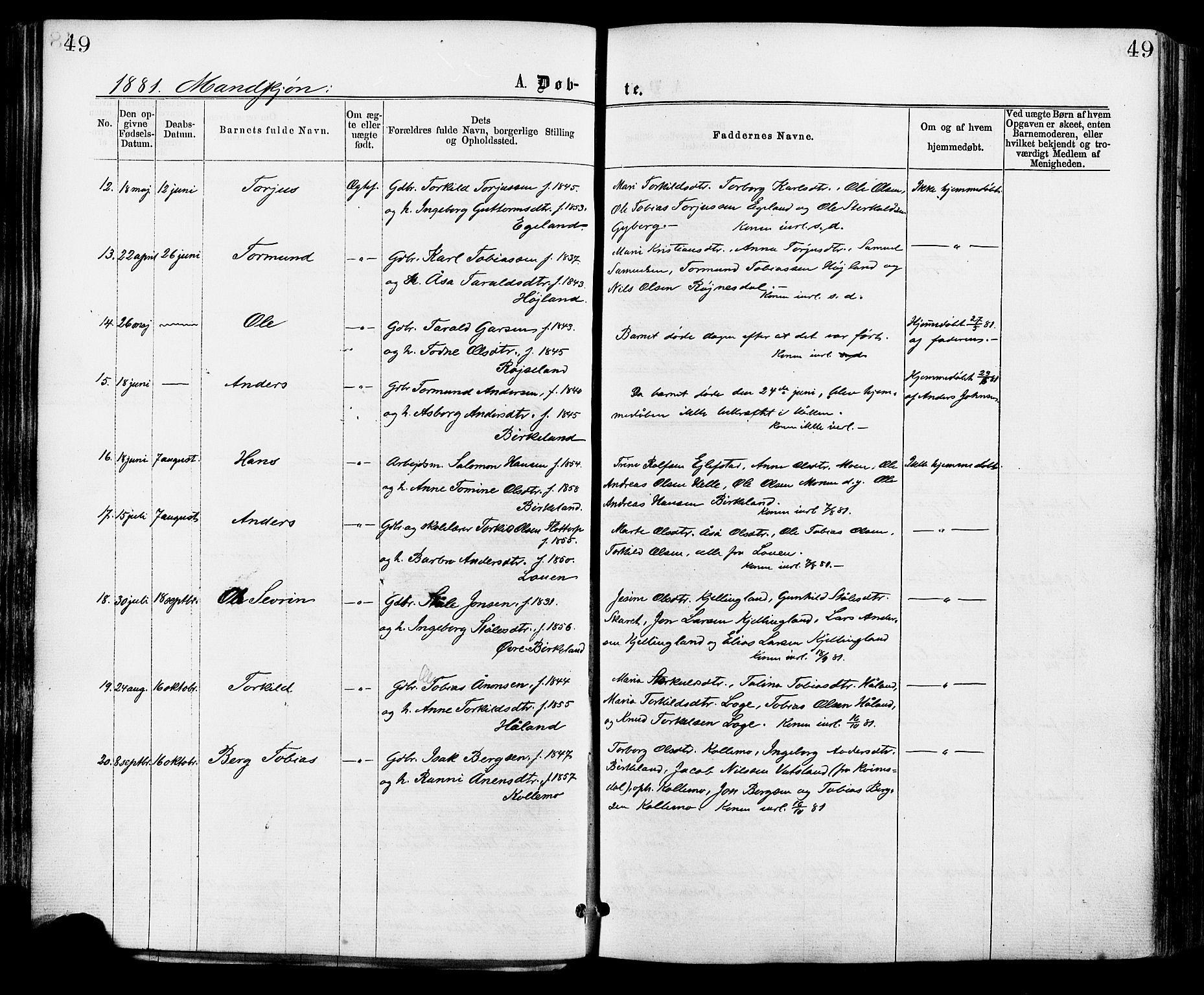 Hægebostad sokneprestkontor, AV/SAK-1111-0024/F/Fa/Faa/L0005: Parish register (official) no. A 5, 1864-1886, p. 49