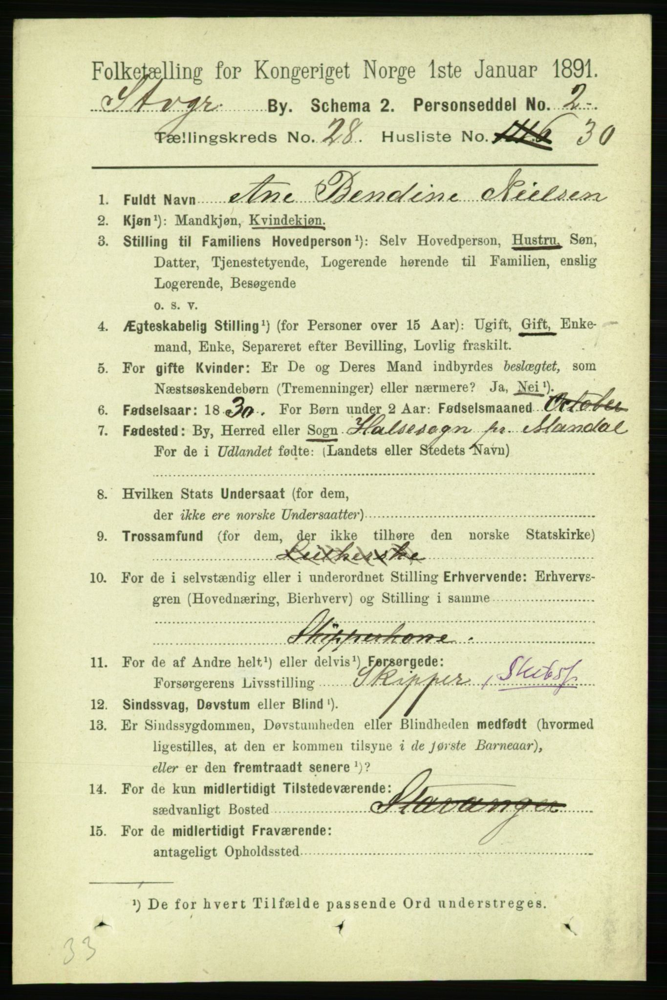 RA, 1891 census for 1103 Stavanger, 1891, p. 29457