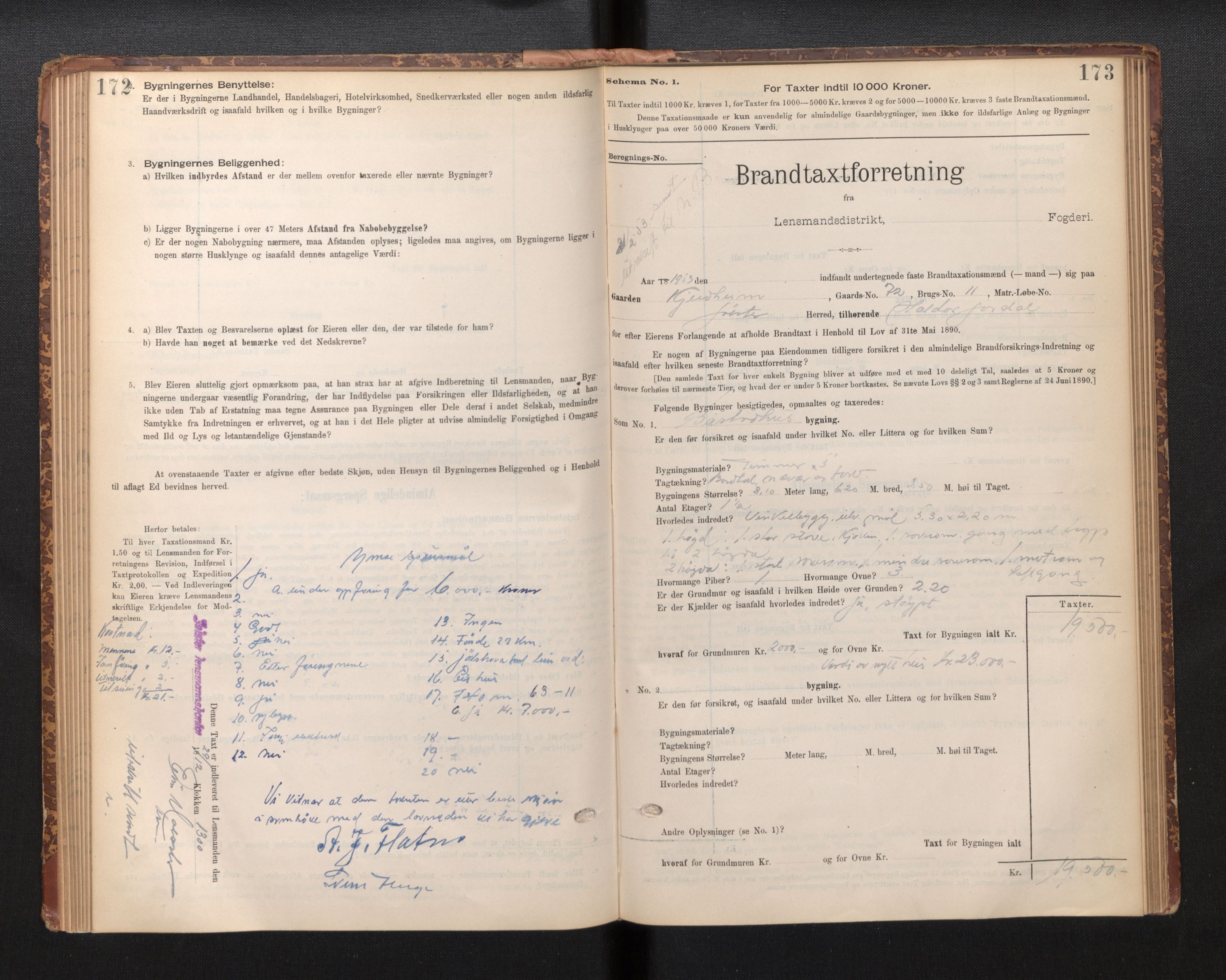 Lensmannen i Jølster, SAB/A-28701/0012/L0004: Branntakstprotokoll, skjematakst, 1895-1923, p. 172-173
