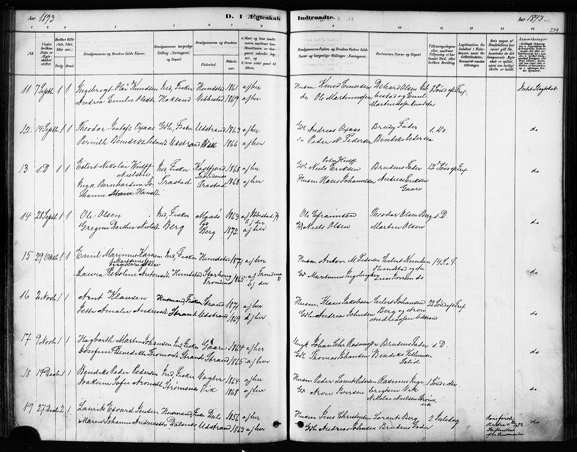 Kvæfjord sokneprestkontor, AV/SATØ-S-1323/G/Ga/Gaa/L0005kirke: Parish register (official) no. 5, 1878-1894, p. 249