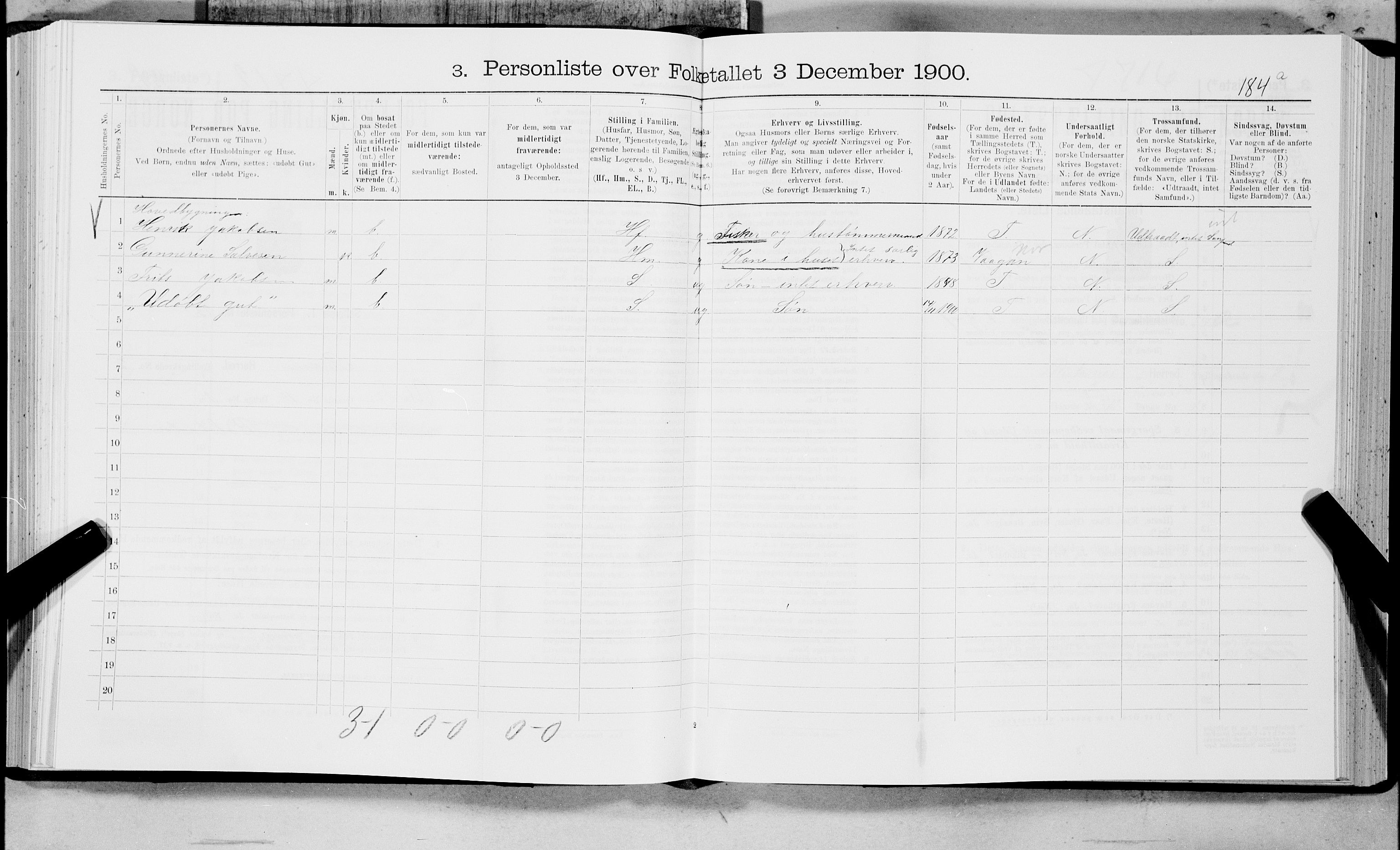 SAT, 1900 census for Buksnes, 1900, p. 188