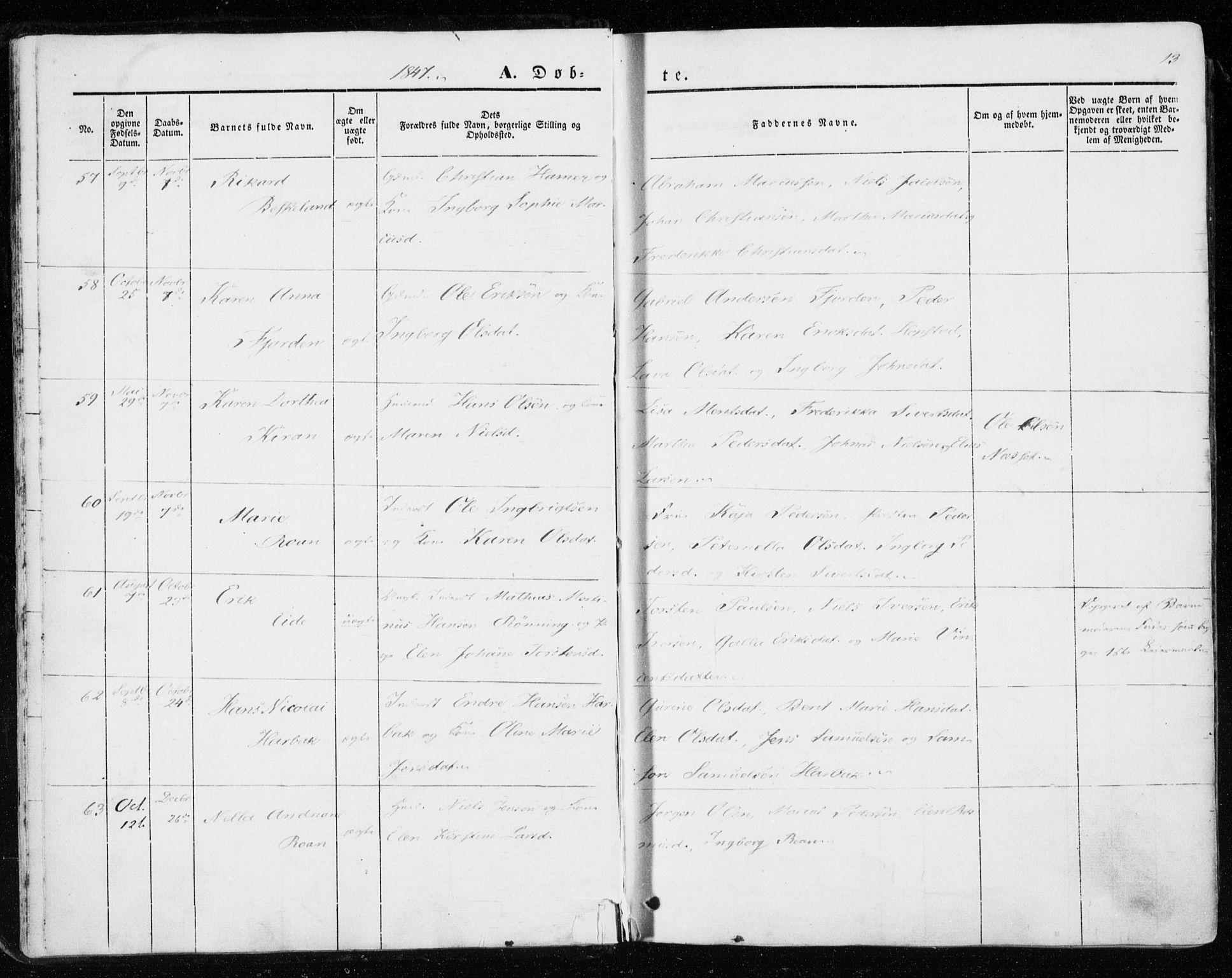 Ministerialprotokoller, klokkerbøker og fødselsregistre - Sør-Trøndelag, SAT/A-1456/657/L0704: Parish register (official) no. 657A05, 1846-1857, p. 13