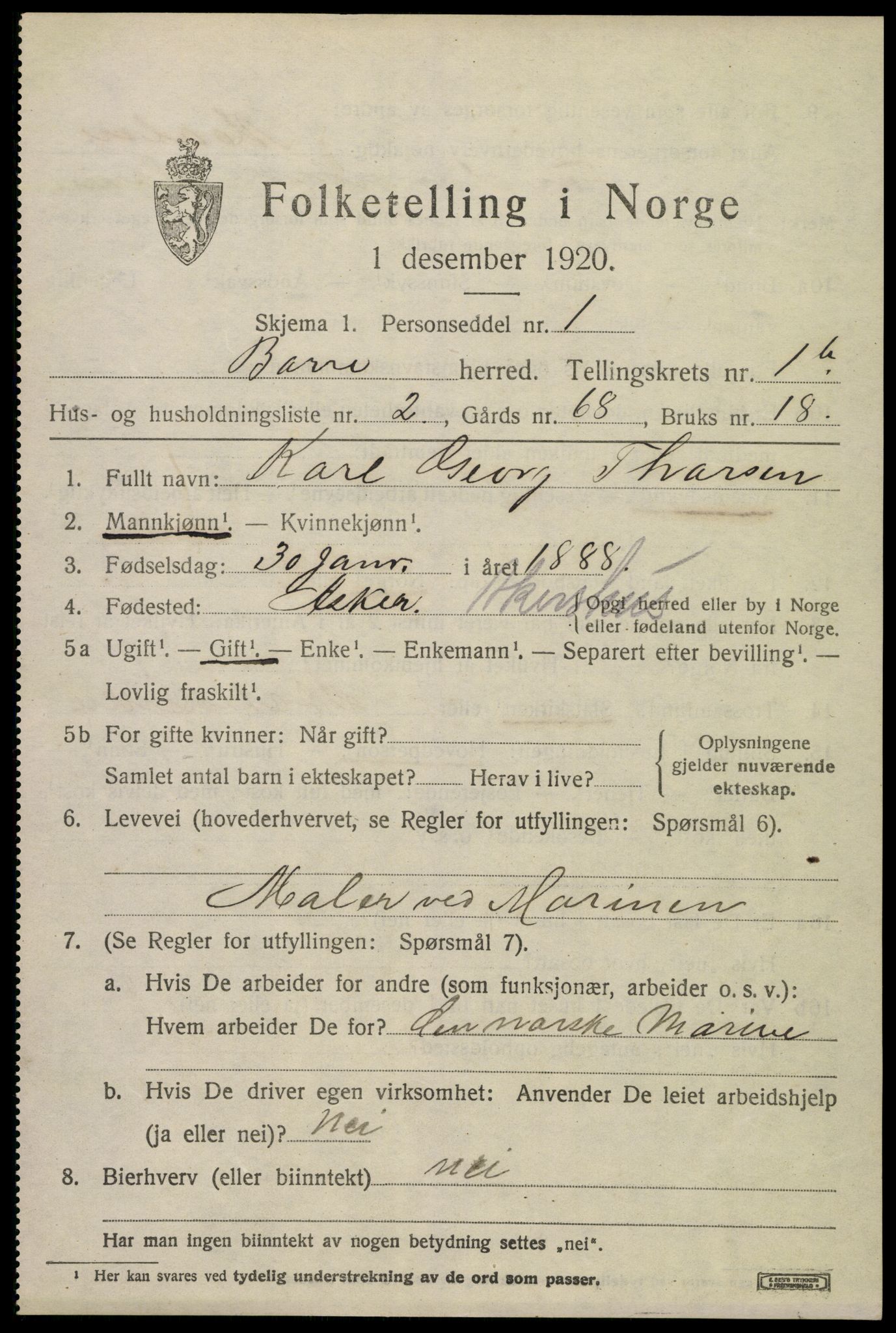 SAKO, 1920 census for Borre, 1920, p. 2632