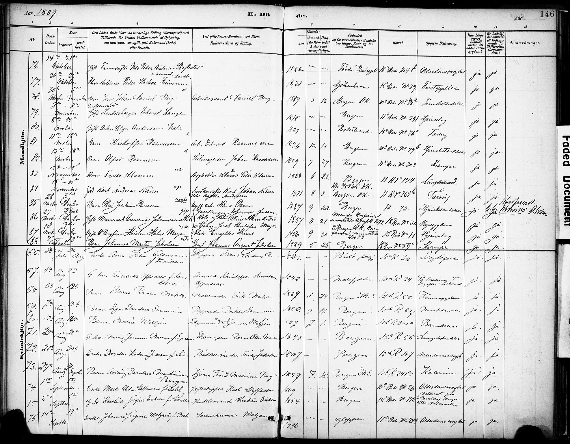 Domkirken sokneprestembete, SAB/A-74801/H/Haa/L0043: Parish register (official) no. E 5, 1882-1904, p. 146