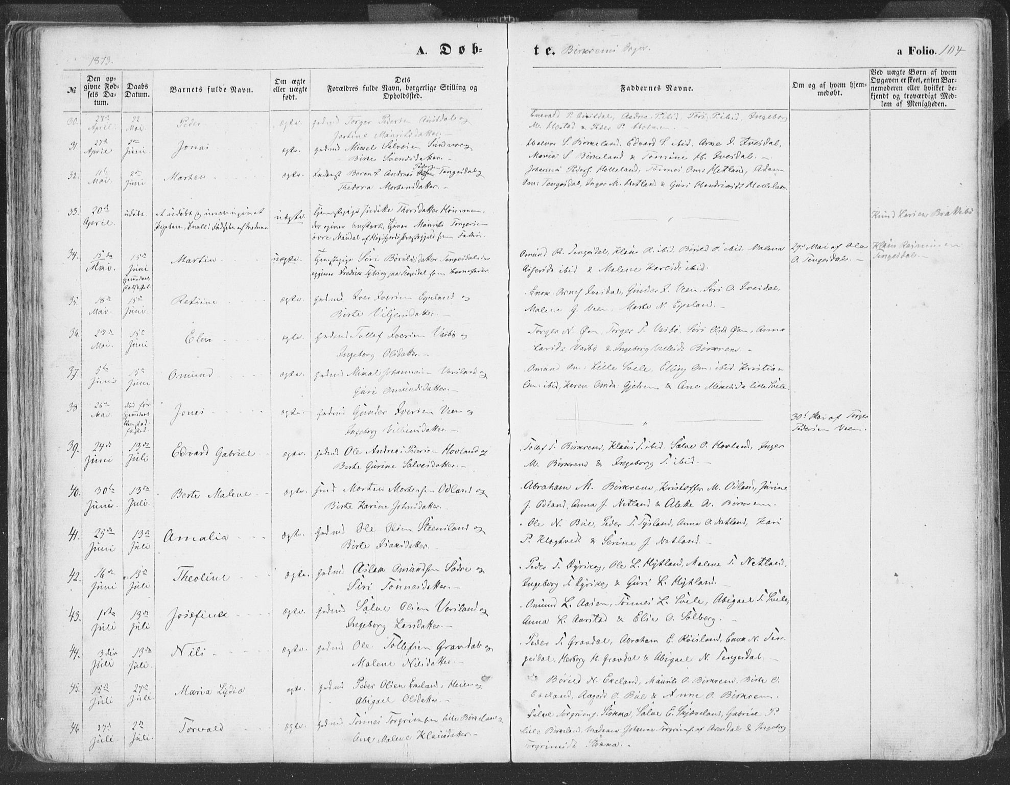 Helleland sokneprestkontor, SAST/A-101810: Parish register (official) no. A 7.1, 1863-1886, p. 104
