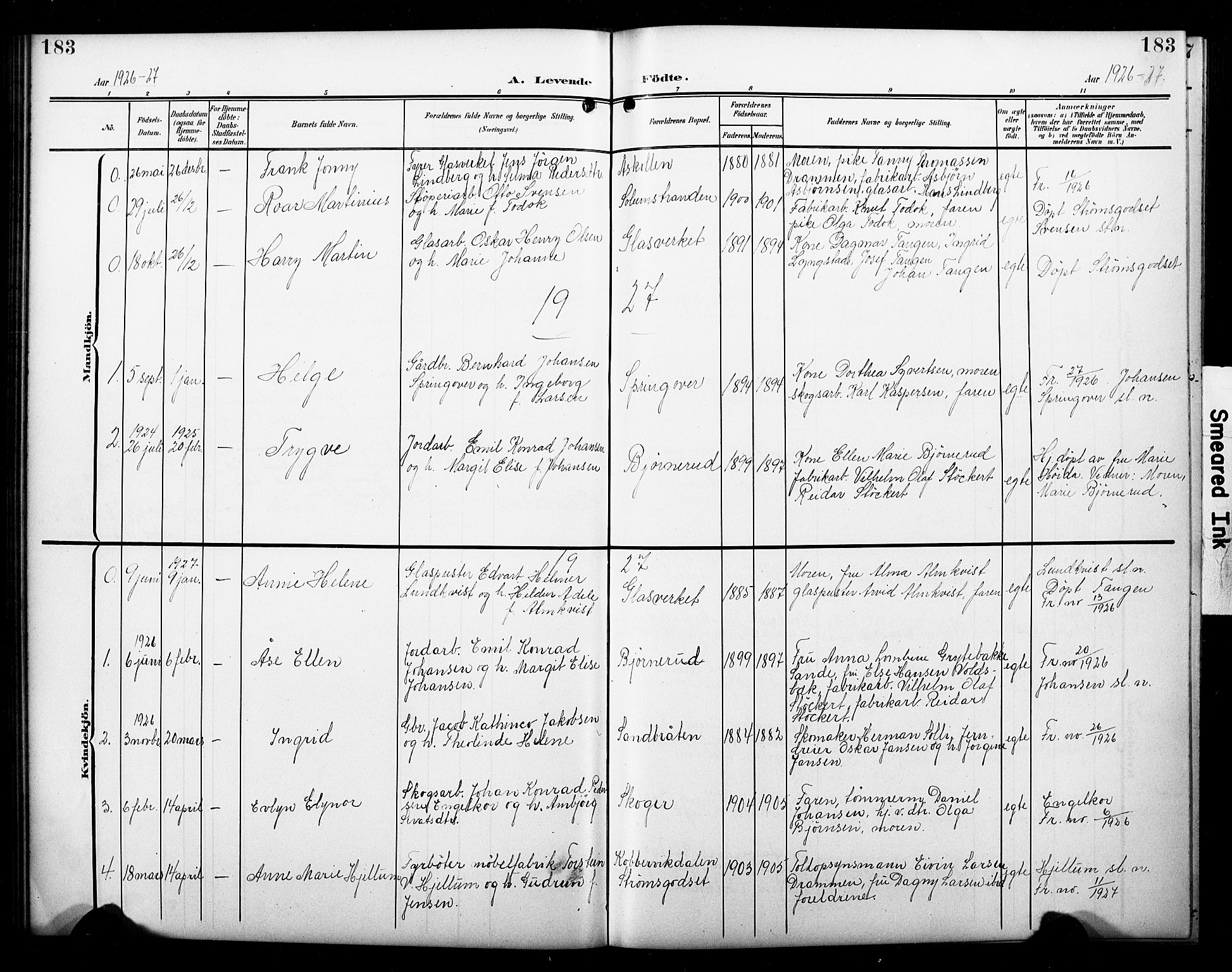 Skoger kirkebøker, SAKO/A-59/G/Ga/L0003: Parish register (copy) no. I 3, 1900-1927, p. 183