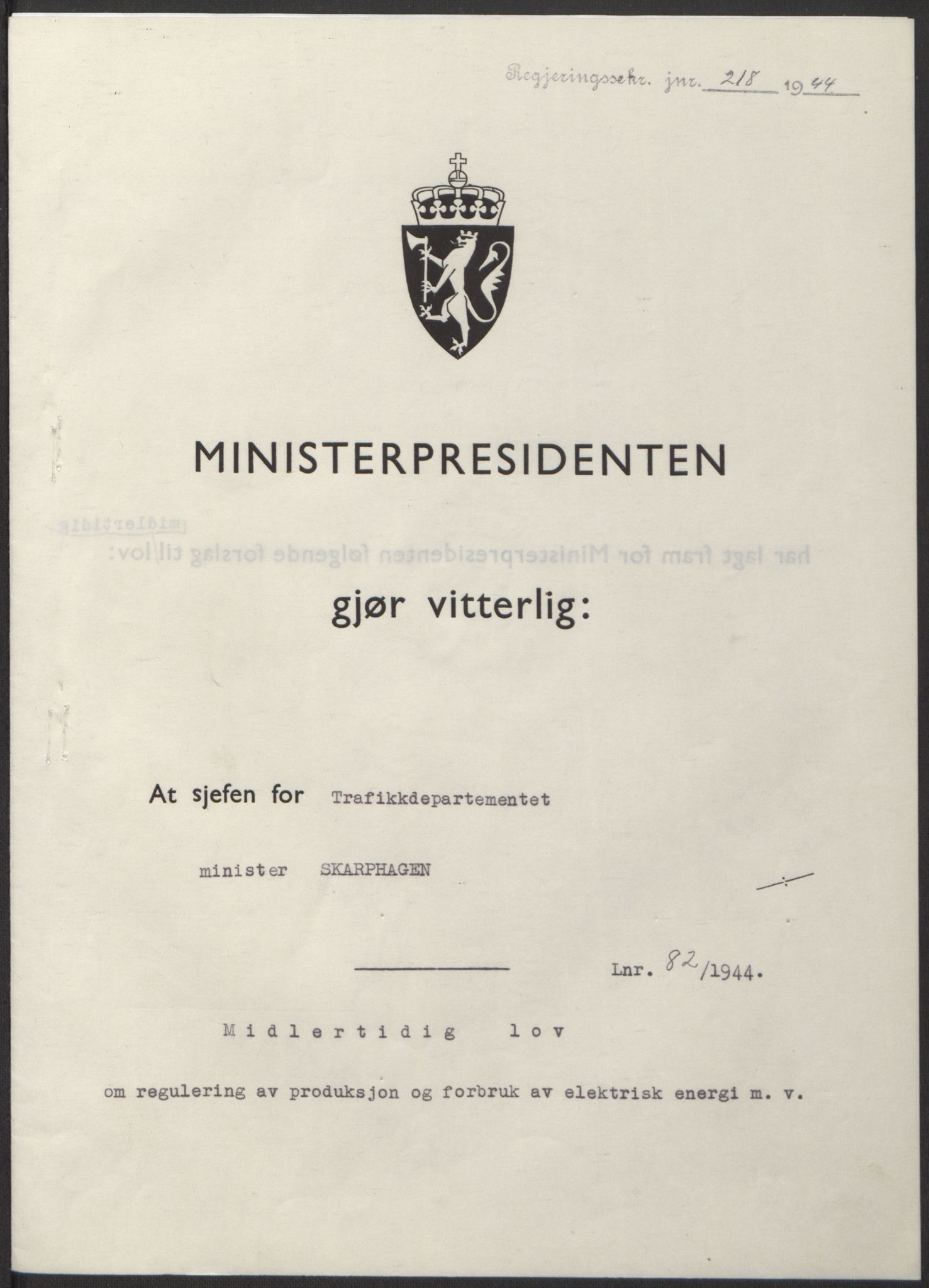 NS-administrasjonen 1940-1945 (Statsrådsekretariatet, de kommisariske statsråder mm), RA/S-4279/D/Db/L0100: Lover, 1944, p. 384