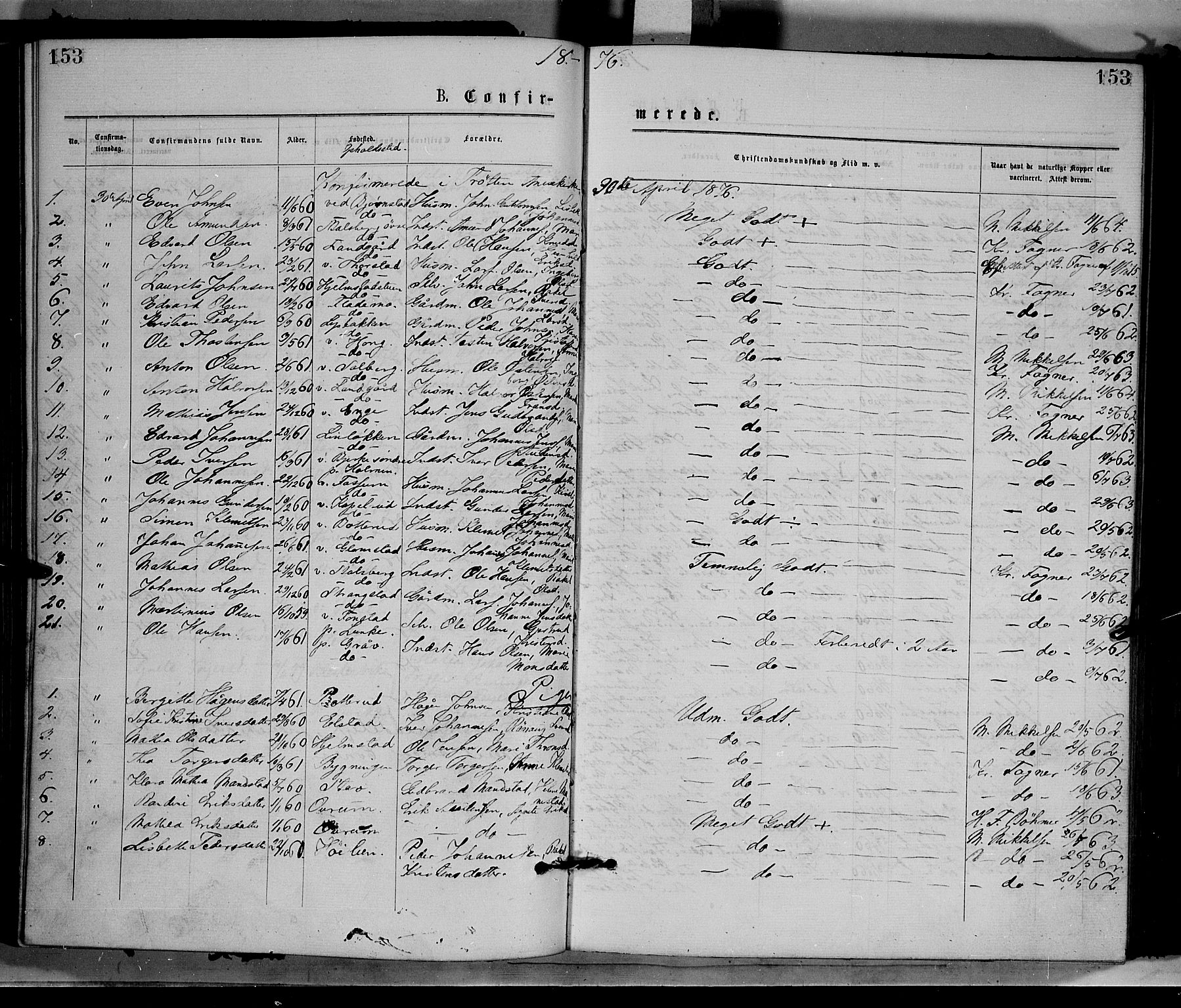 Øyer prestekontor, AV/SAH-PREST-084/H/Ha/Haa/L0007: Parish register (official) no. 7, 1875-1878, p. 153