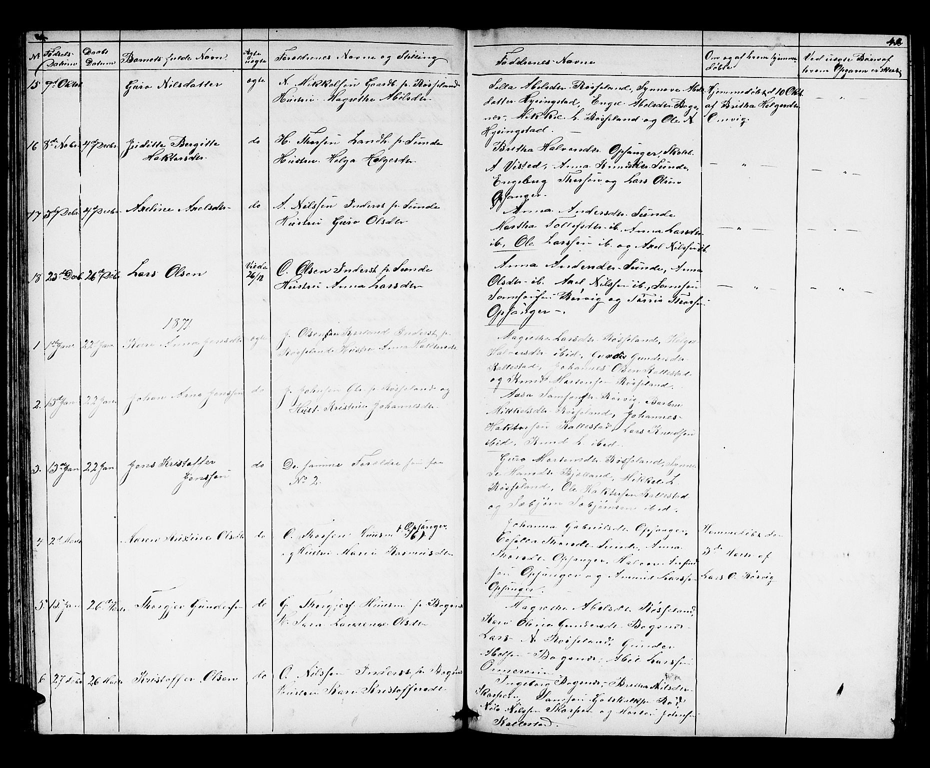 Husnes Sokneprestembete, AV/SAB-A-75901/H/Hab: Parish register (copy) no. A 1, 1856-1880, p. 42