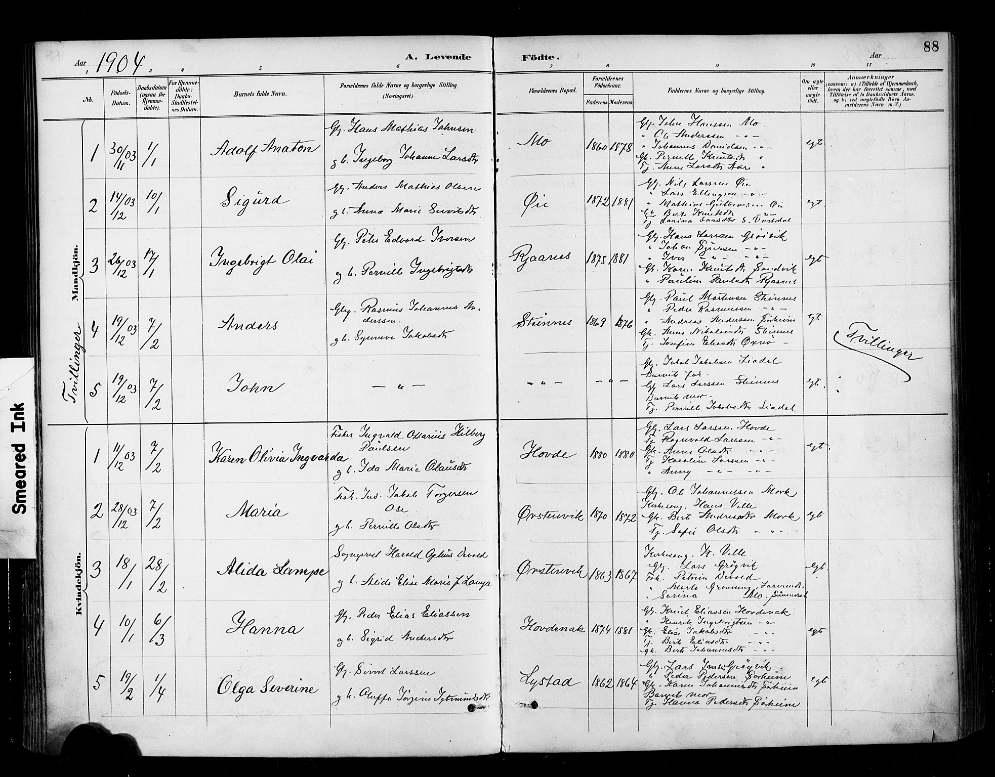 Ministerialprotokoller, klokkerbøker og fødselsregistre - Møre og Romsdal, SAT/A-1454/513/L0177: Parish register (official) no. 513A04, 1890-1906, p. 88