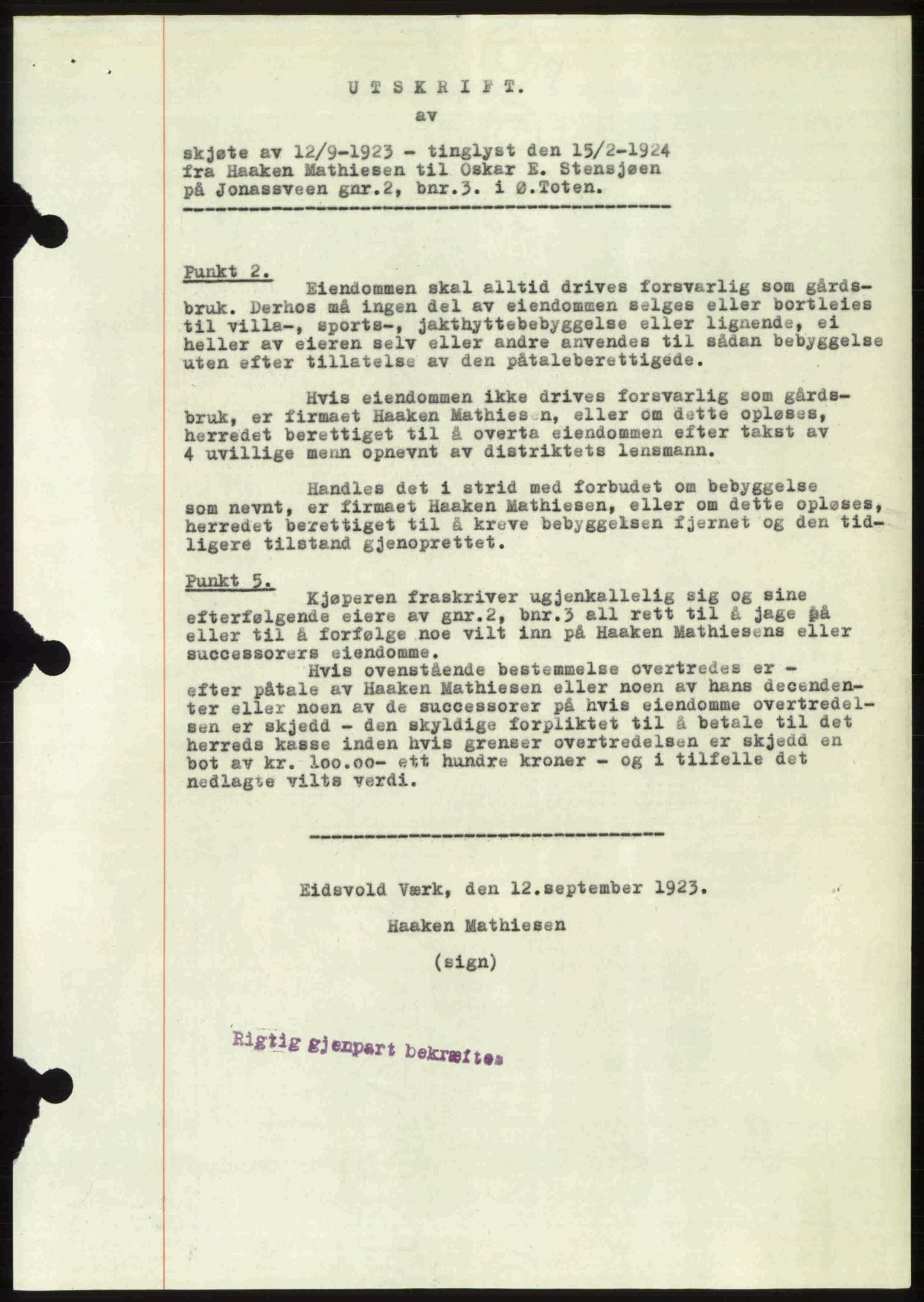 Toten tingrett, SAH/TING-006/H/Hb/Hbc/L0013: Mortgage book no. Hbc-13, 1945-1945, Diary no: : 1230/1945