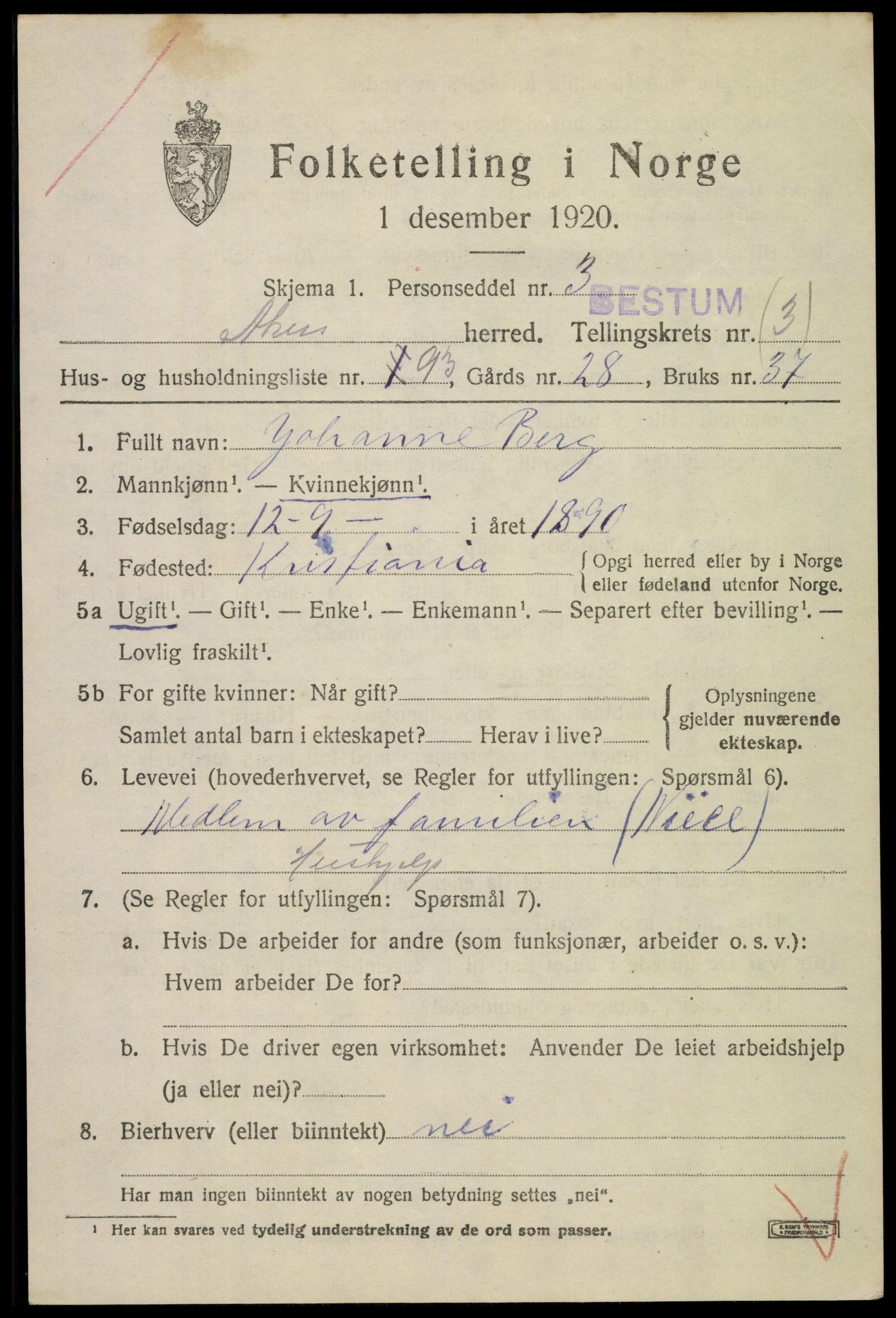 SAO, 1920 census for Aker, 1920, p. 25454