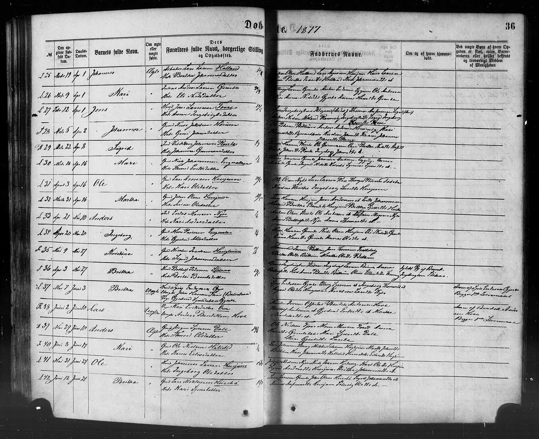 Leikanger sokneprestembete, AV/SAB-A-81001/H/Haa/Haaa/L0009: Parish register (official) no. A 9, 1869-1888, p. 36