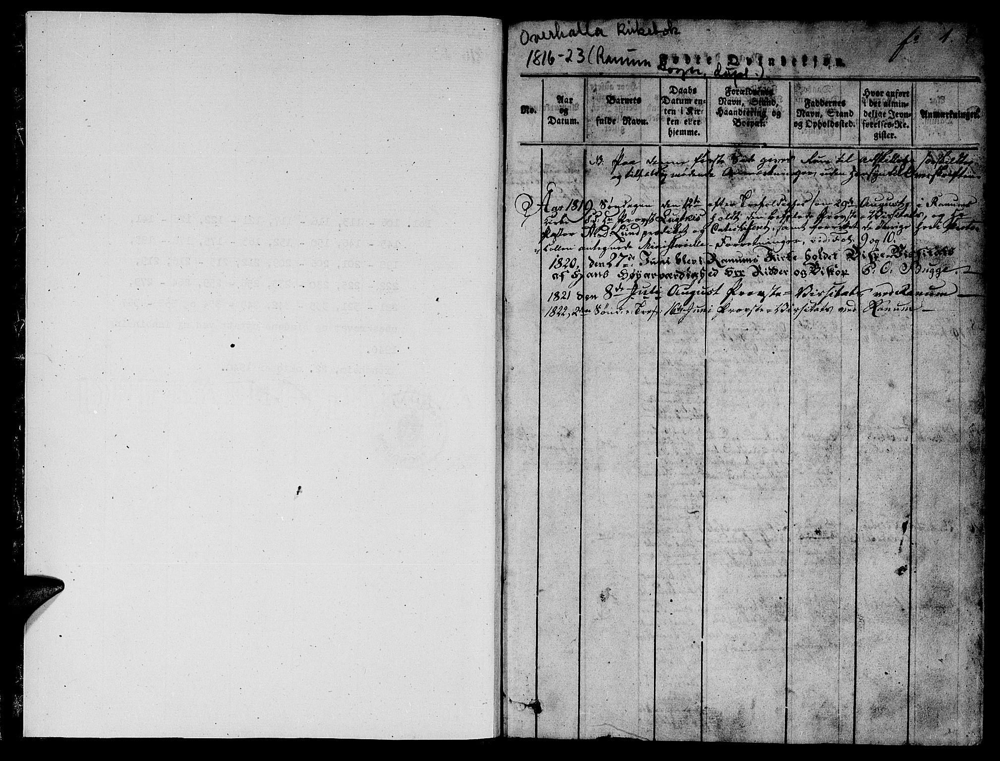 Ministerialprotokoller, klokkerbøker og fødselsregistre - Nord-Trøndelag, AV/SAT-A-1458/764/L0546: Parish register (official) no. 764A06 /1, 1816-1823, p. 1