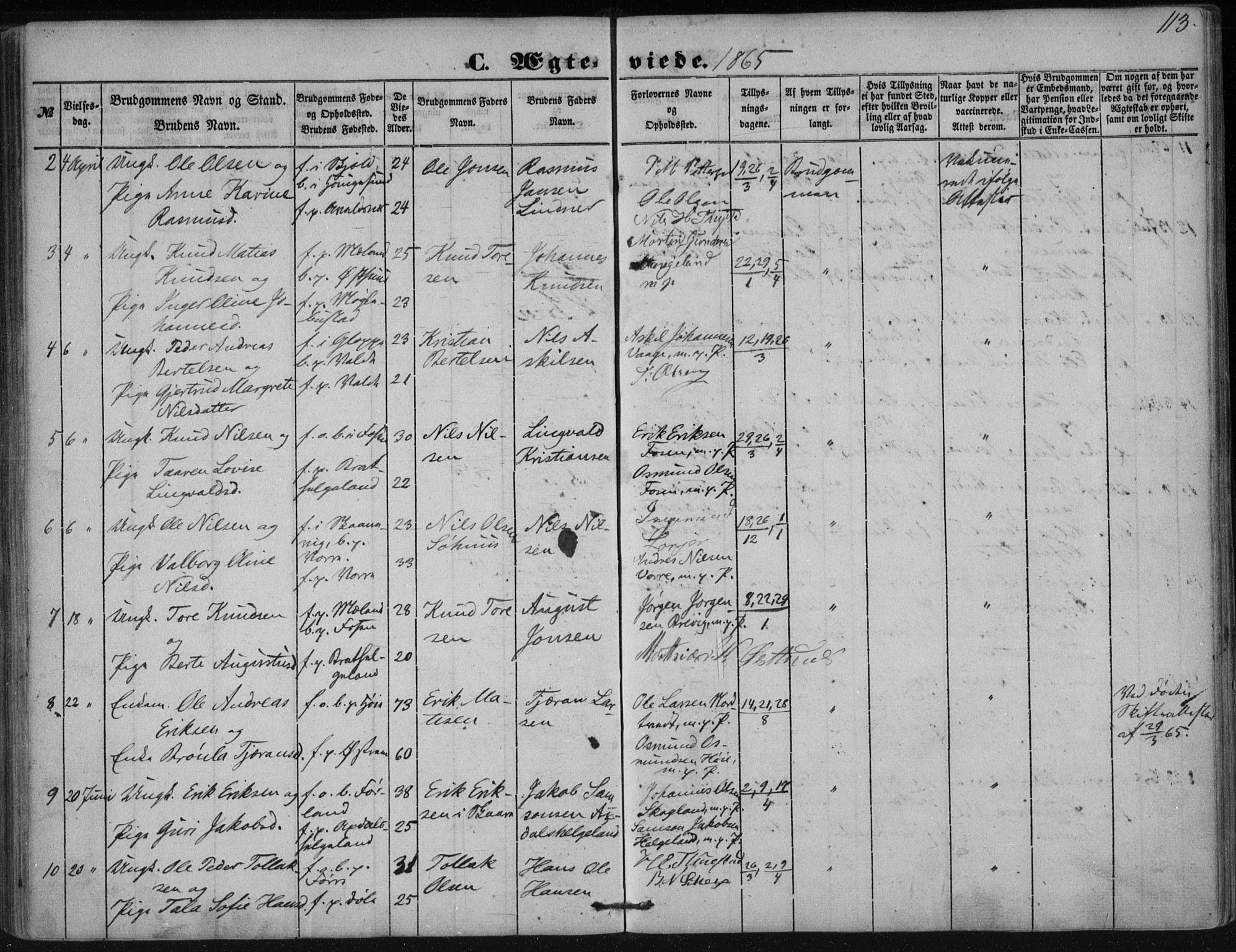 Avaldsnes sokneprestkontor, SAST/A -101851/H/Ha/Haa/L0009: Parish register (official) no. A 9, 1853-1865, p. 113