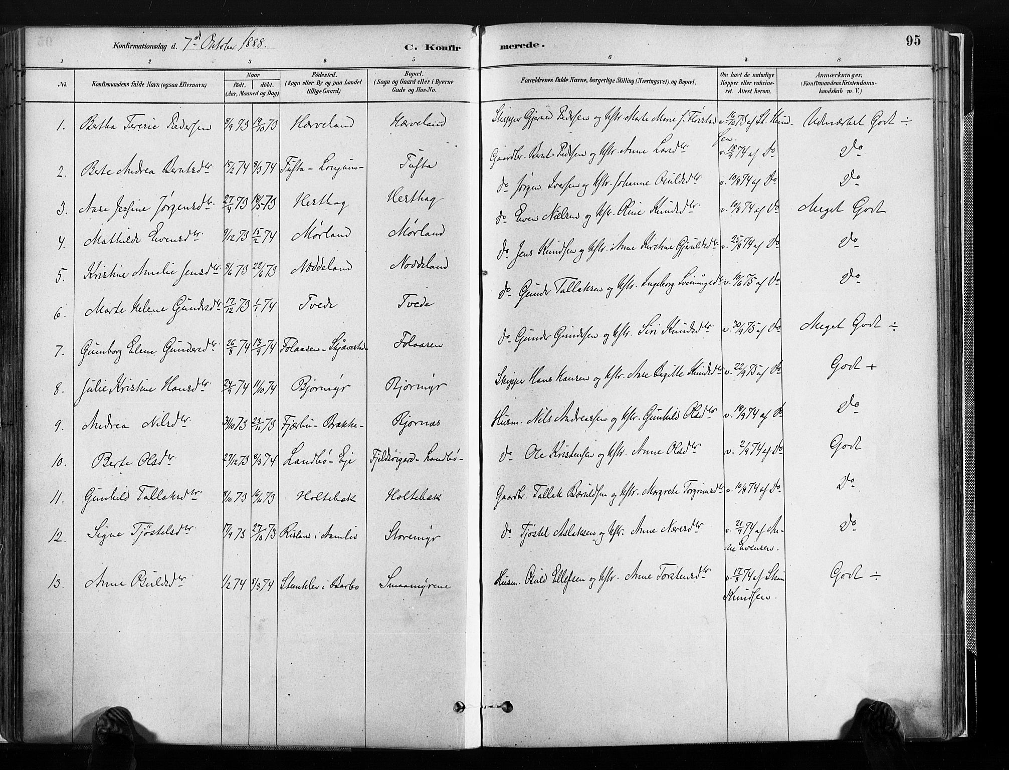 Austre Moland sokneprestkontor, AV/SAK-1111-0001/F/Fa/Faa/L0010: Parish register (official) no. A 10, 1880-1904, p. 95