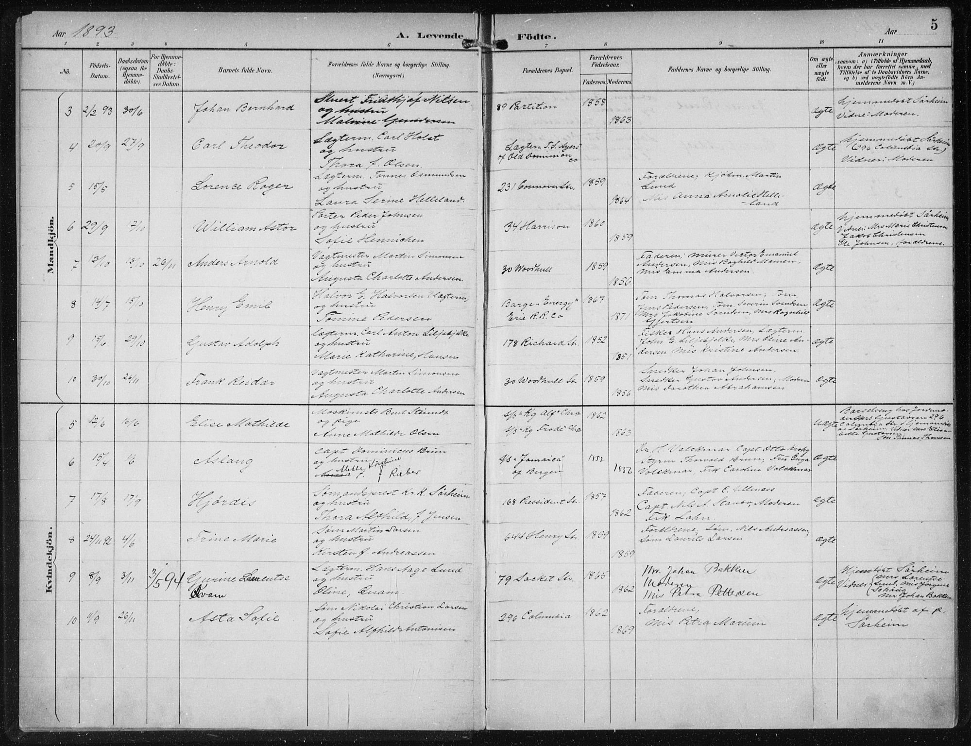 Den norske sjømannsmisjon i utlandet/New York, SAB/SAB/PA-0110/H/Ha/L0004: Parish register (official) no. A 4, 1893-1901, p. 5