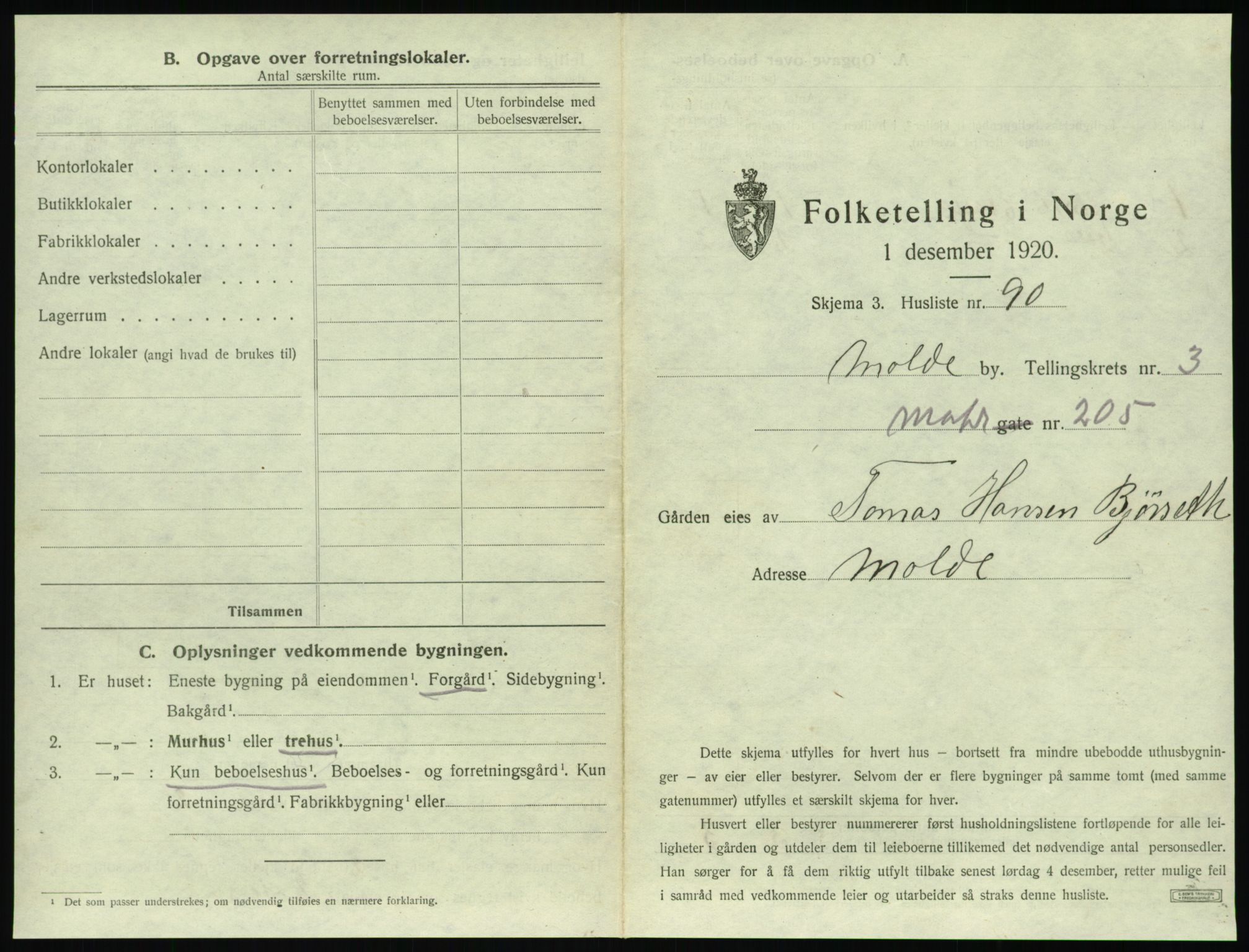 SAT, 1920 census for Molde, 1920, p. 399