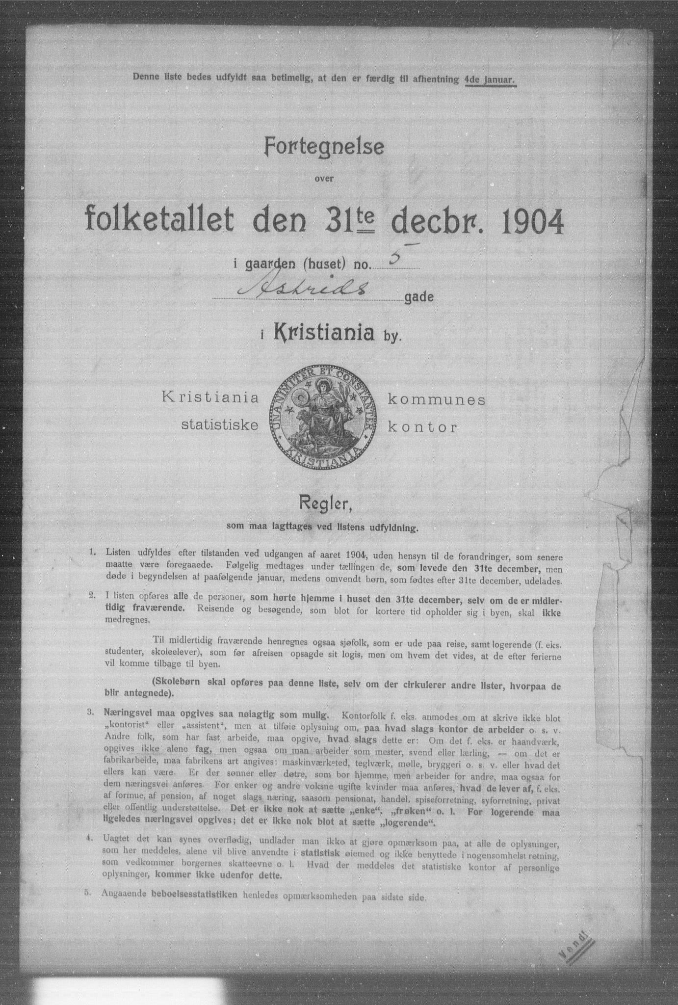 OBA, Municipal Census 1904 for Kristiania, 1904, p. 3472