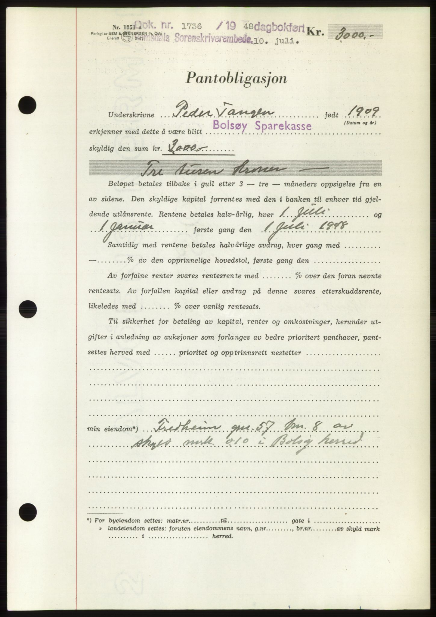 Romsdal sorenskriveri, AV/SAT-A-4149/1/2/2C: Mortgage book no. B4, 1948-1949, Diary no: : 1736/1948