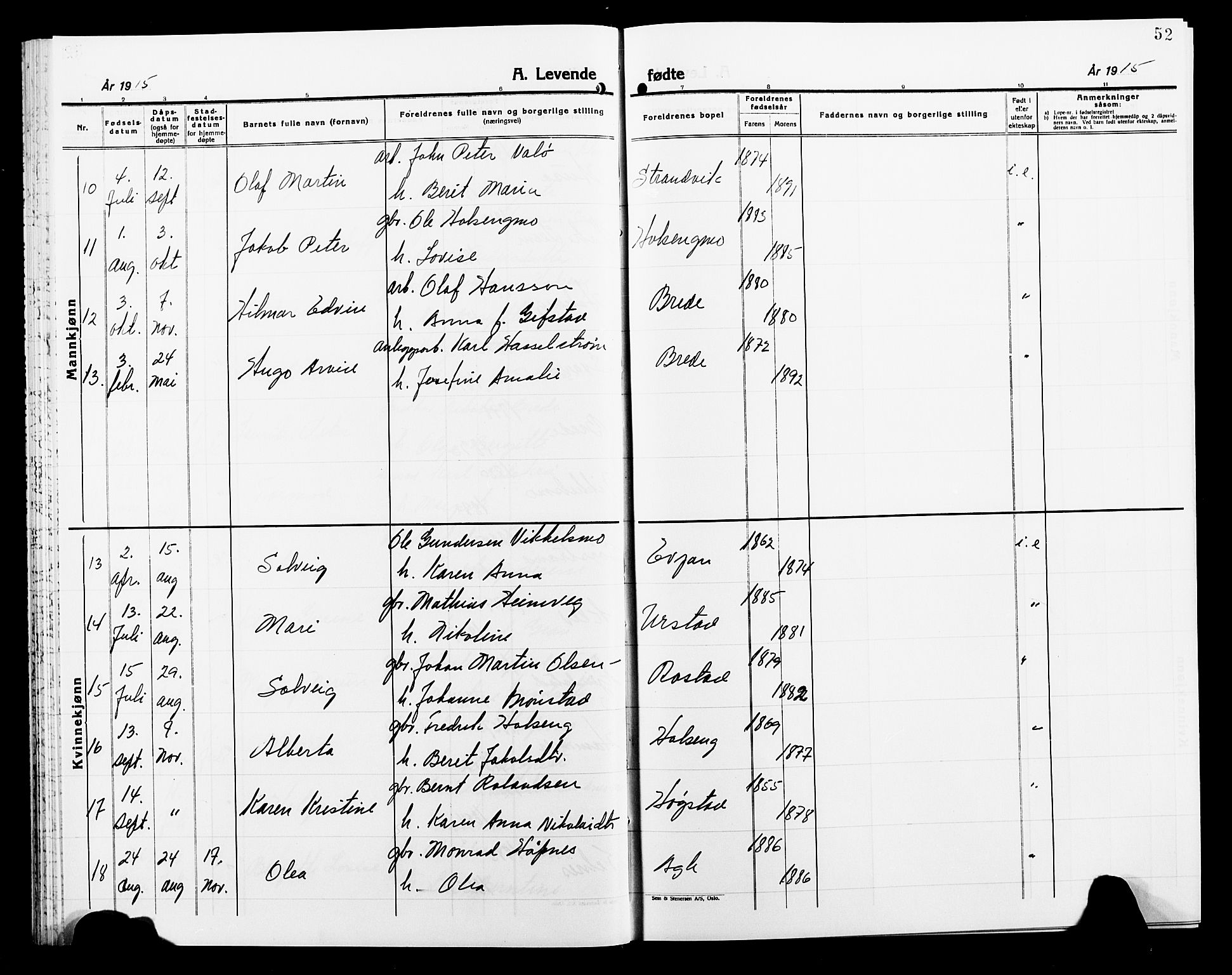 Ministerialprotokoller, klokkerbøker og fødselsregistre - Nord-Trøndelag, AV/SAT-A-1458/749/L0488: Parish register (official) no. 749D04, 1903-1915, p. 52