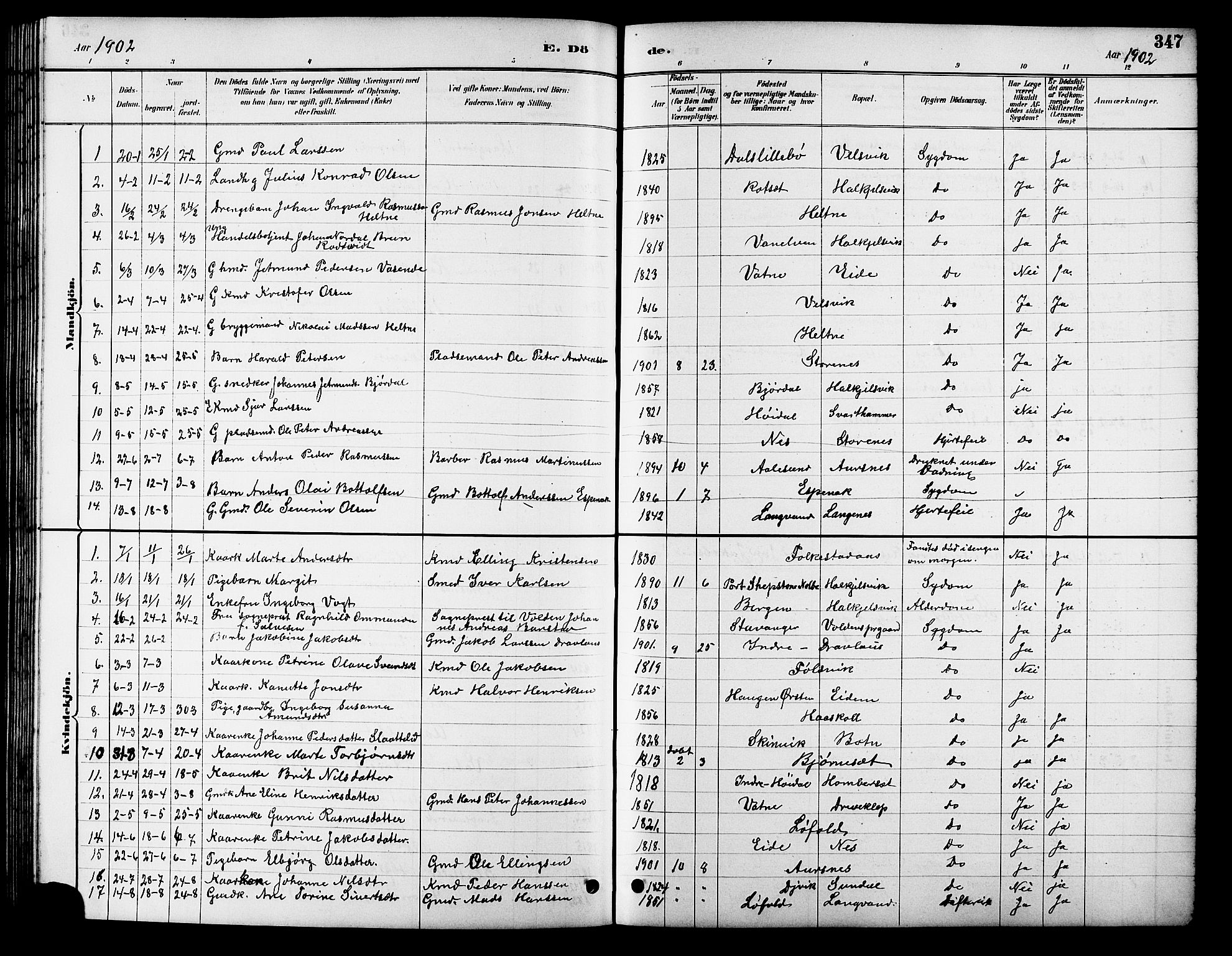 Ministerialprotokoller, klokkerbøker og fødselsregistre - Møre og Romsdal, AV/SAT-A-1454/511/L0158: Parish register (copy) no. 511C04, 1884-1903, p. 347