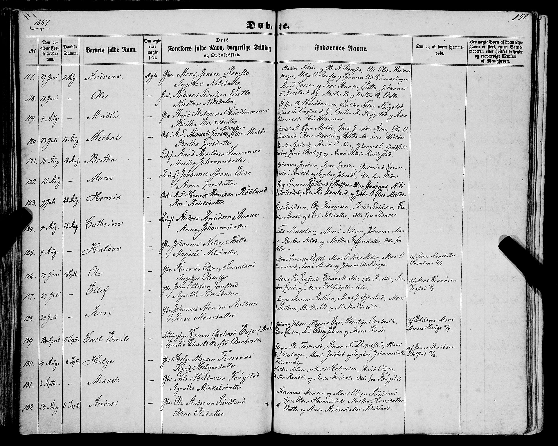 Haus sokneprestembete, AV/SAB-A-75601/H/Haa: Parish register (official) no. A 17, 1858-1870, p. 150