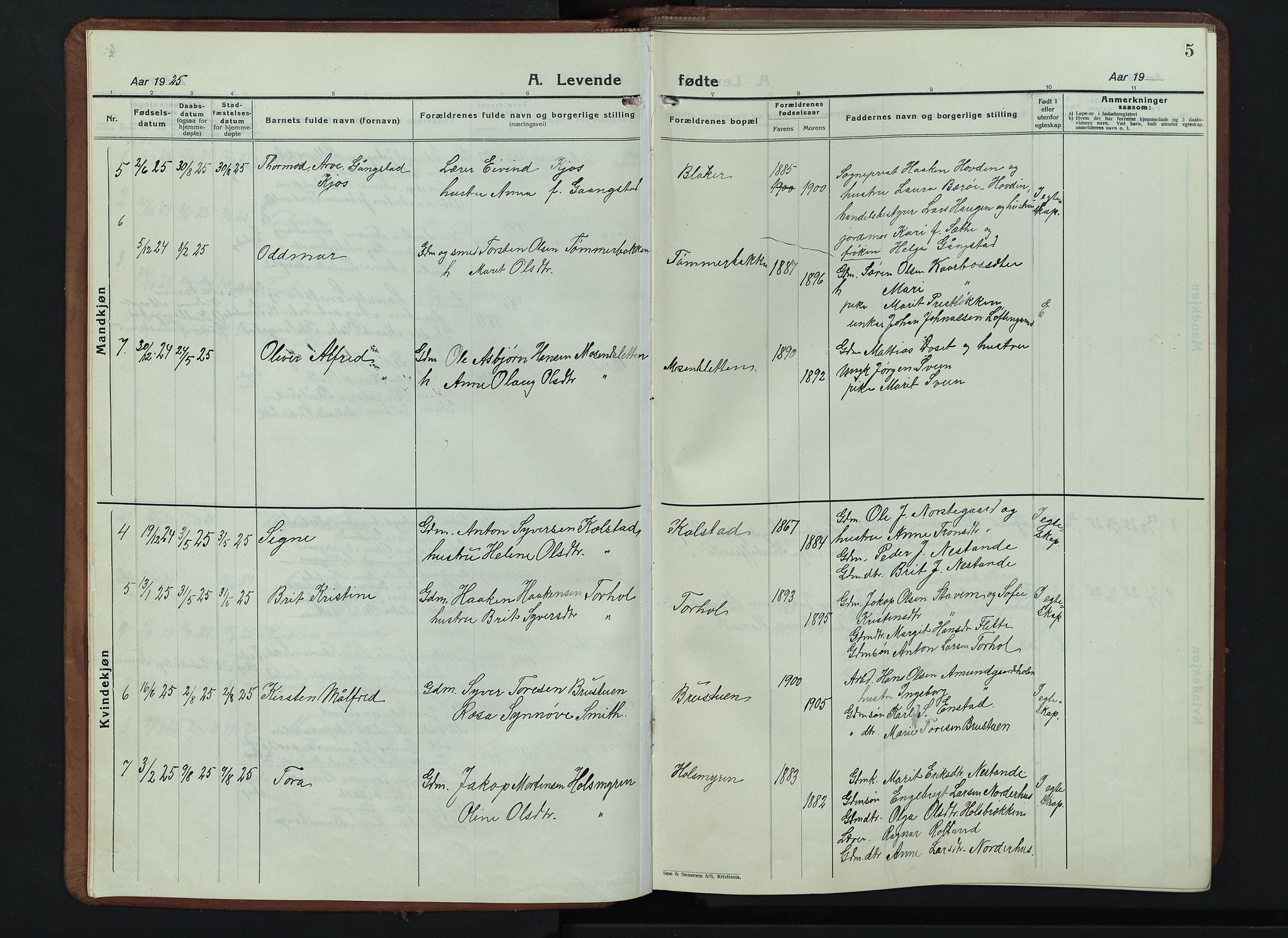 Lesja prestekontor, AV/SAH-PREST-068/H/Ha/Hab/L0009: Parish register (copy) no. 9, 1924-1947, p. 5
