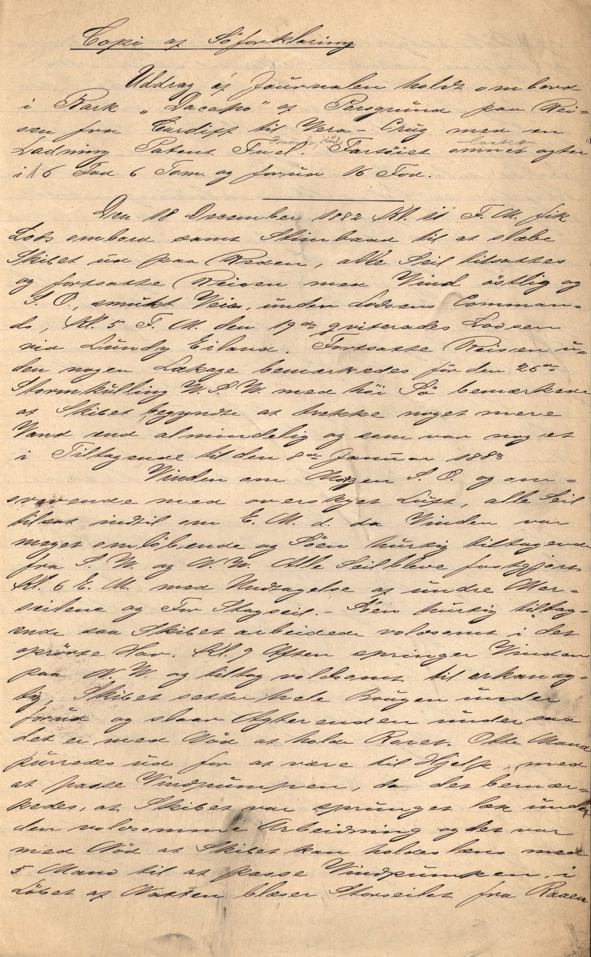 Pa 63 - Østlandske skibsassuranceforening, VEMU/A-1079/G/Ga/L0016/0011: Havaridokumenter / Elise, Dux, Dagmar, Dacapo, Louis, Iphignia, 1883, p. 43