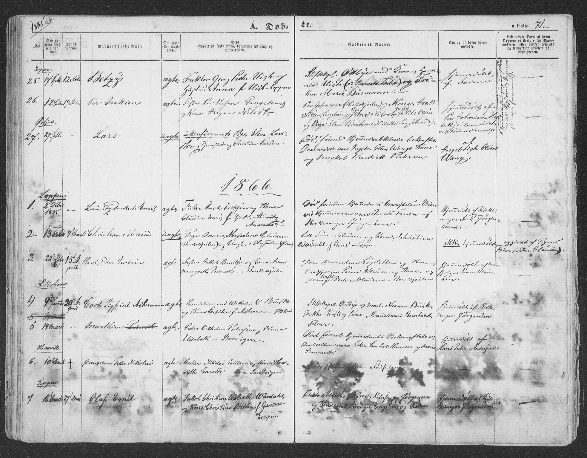 Loppa sokneprestkontor, SATØ/S-1339/H/Ha/L0004kirke: Parish register (official) no. 4, 1849-1868, p. 71