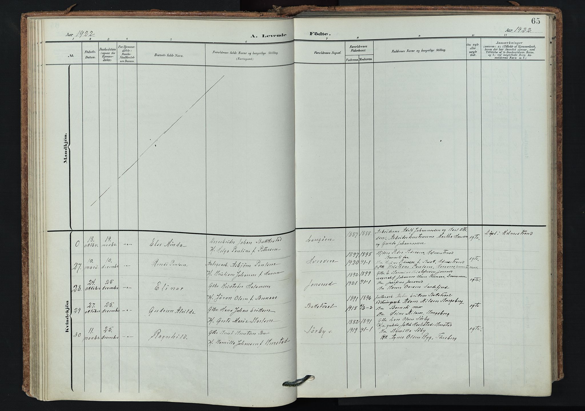 Våle kirkebøker, AV/SAKO-A-334/F/Fa/L0012: Parish register (official) no. I 12, 1907-1934, p. 65