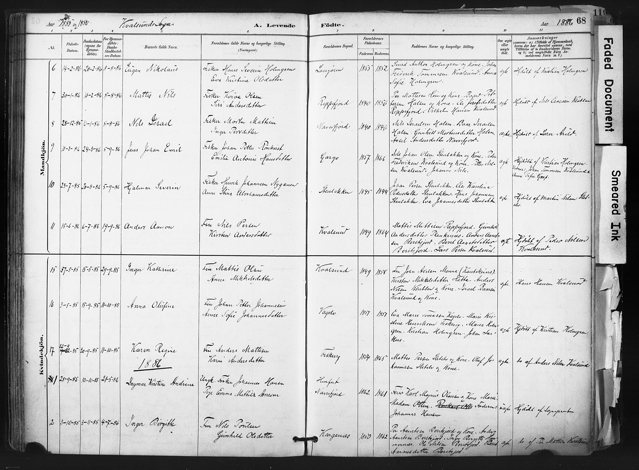 Hammerfest sokneprestkontor, SATØ/S-1347: Parish register (official) no. 11 /2, 1885-1897, p. 68