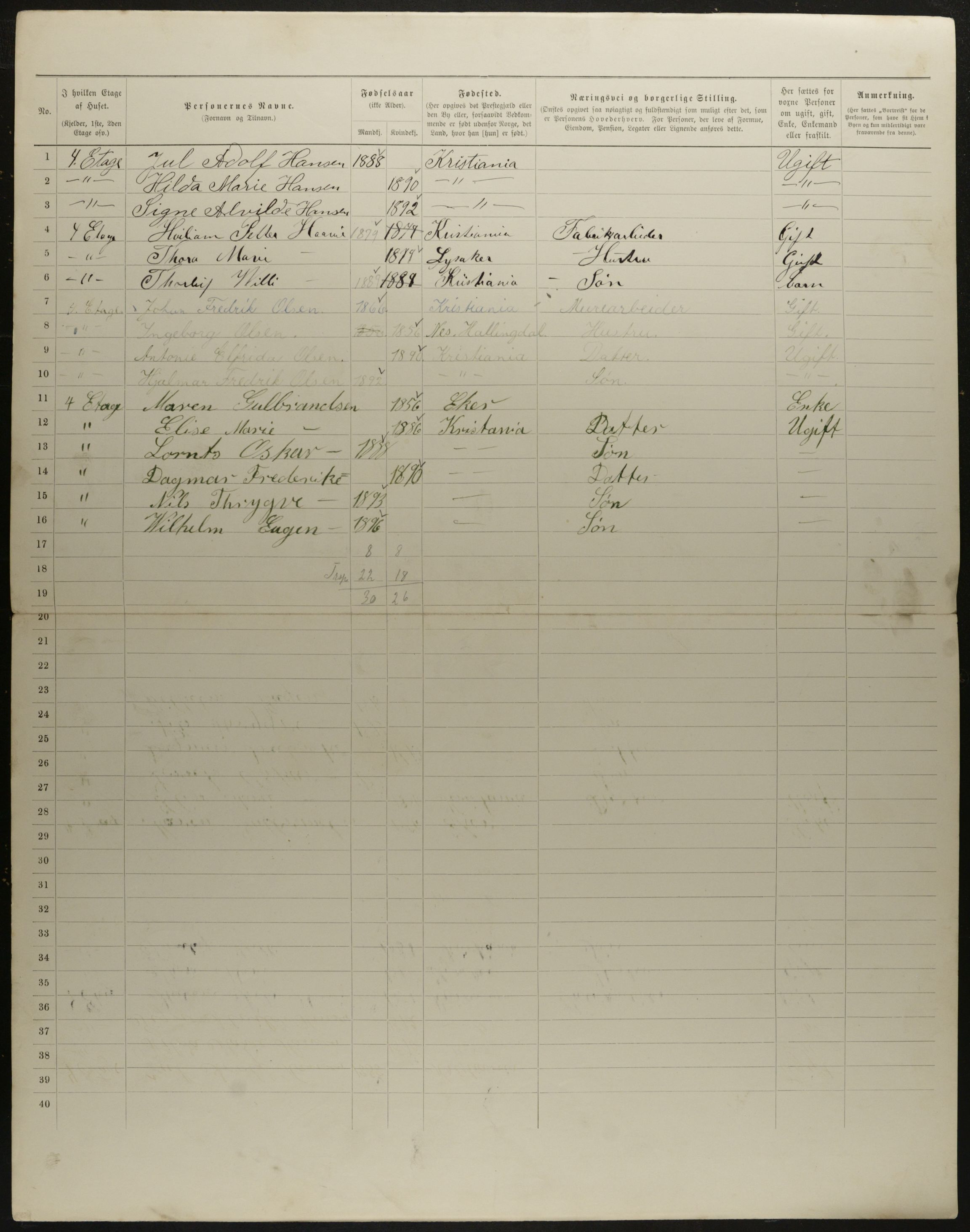 OBA, Municipal Census 1901 for Kristiania, 1901, p. 9978