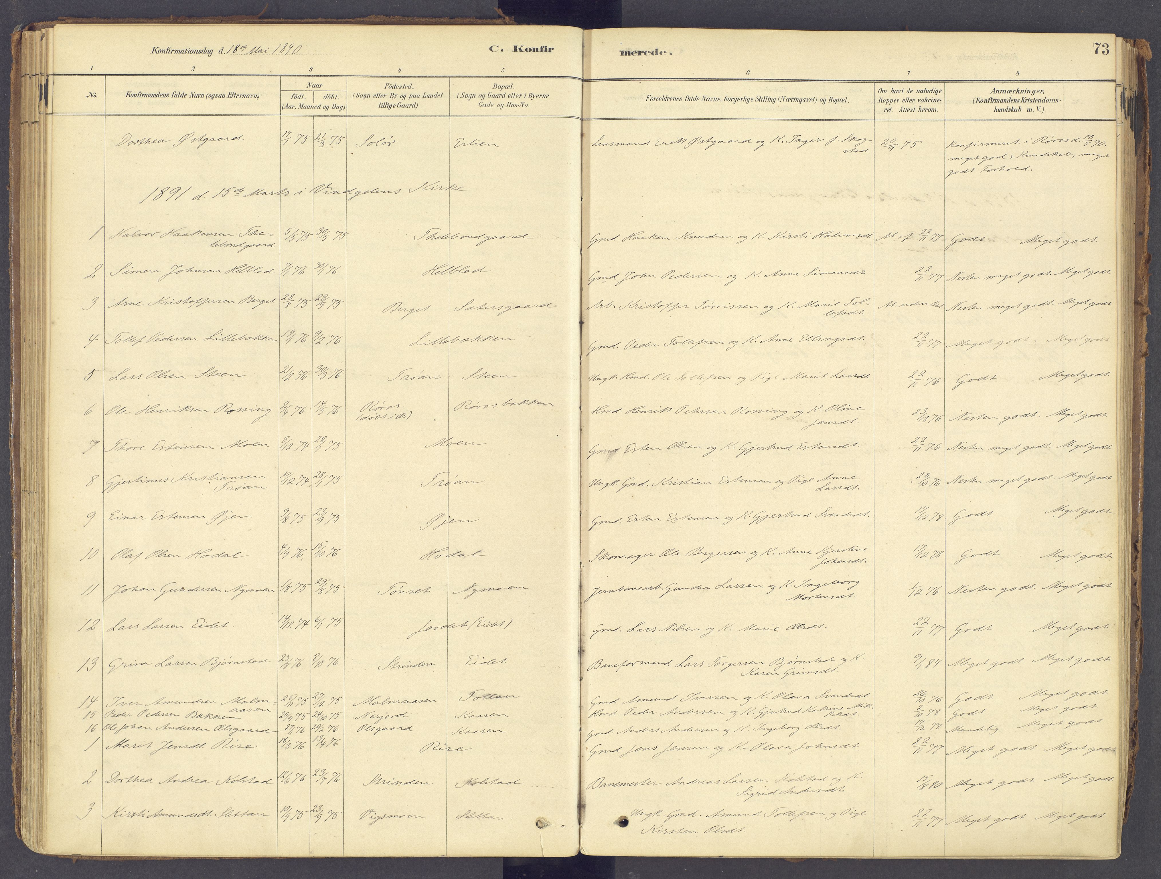 Tolga prestekontor, AV/SAH-PREST-062/K/L0011: Parish register (official) no. 11, 1877-1920, p. 73